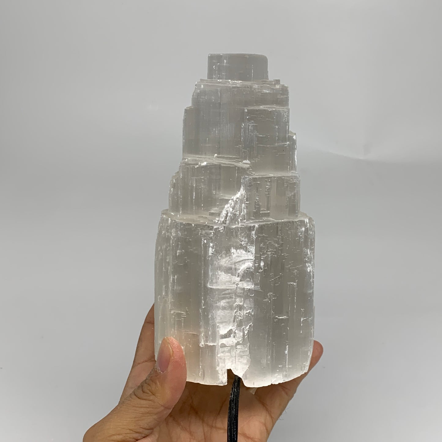 1.9 lbs, 6"x3.1", Raw Rough Selenite (Satin Spar) Lamp Tower, 6ft Chord, B35899