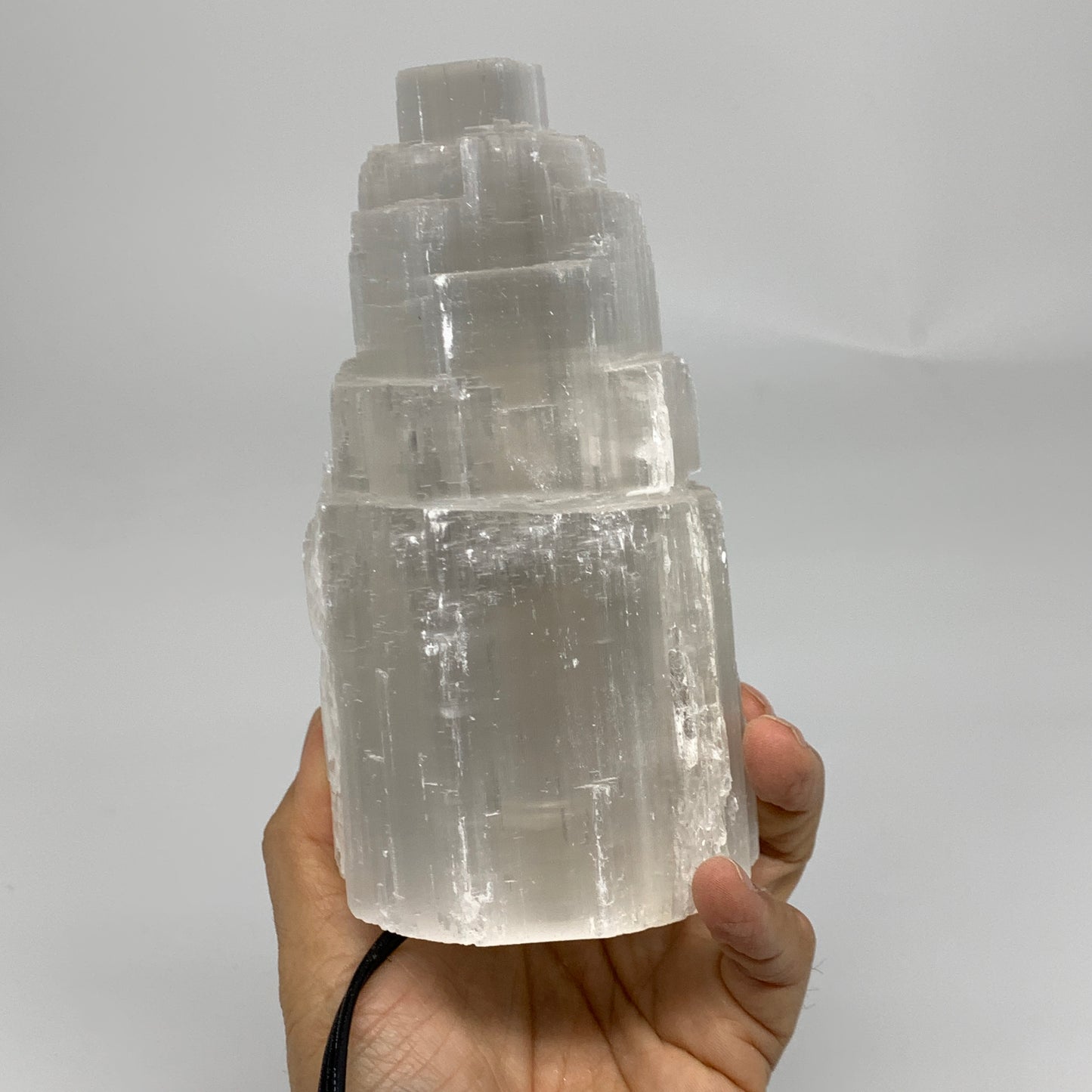 1.9 lbs, 6"x3.1", Raw Rough Selenite (Satin Spar) Lamp Tower, 6ft Chord, B35899