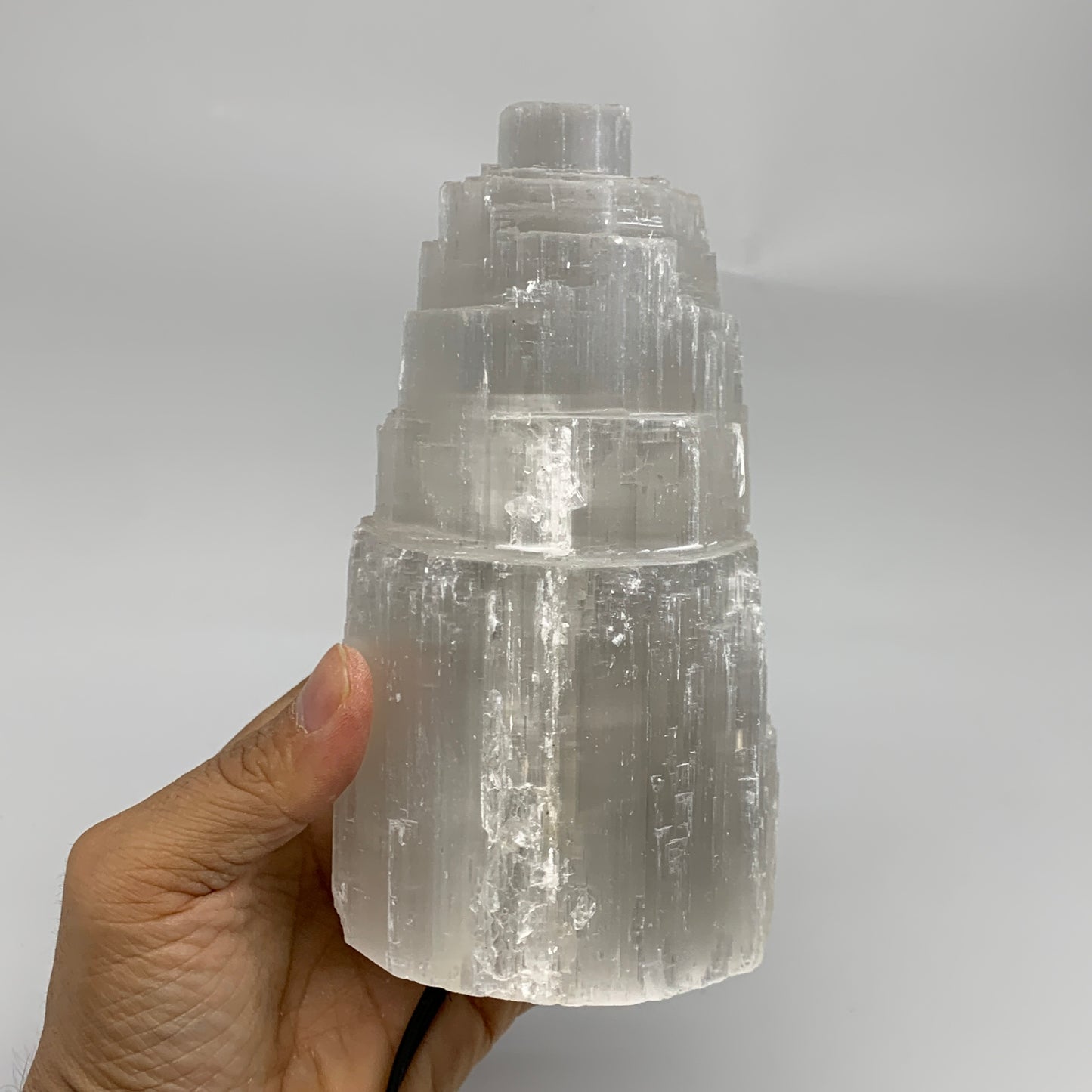 1.9 lbs, 6"x3.1", Raw Rough Selenite (Satin Spar) Lamp Tower, 6ft Chord, B35899