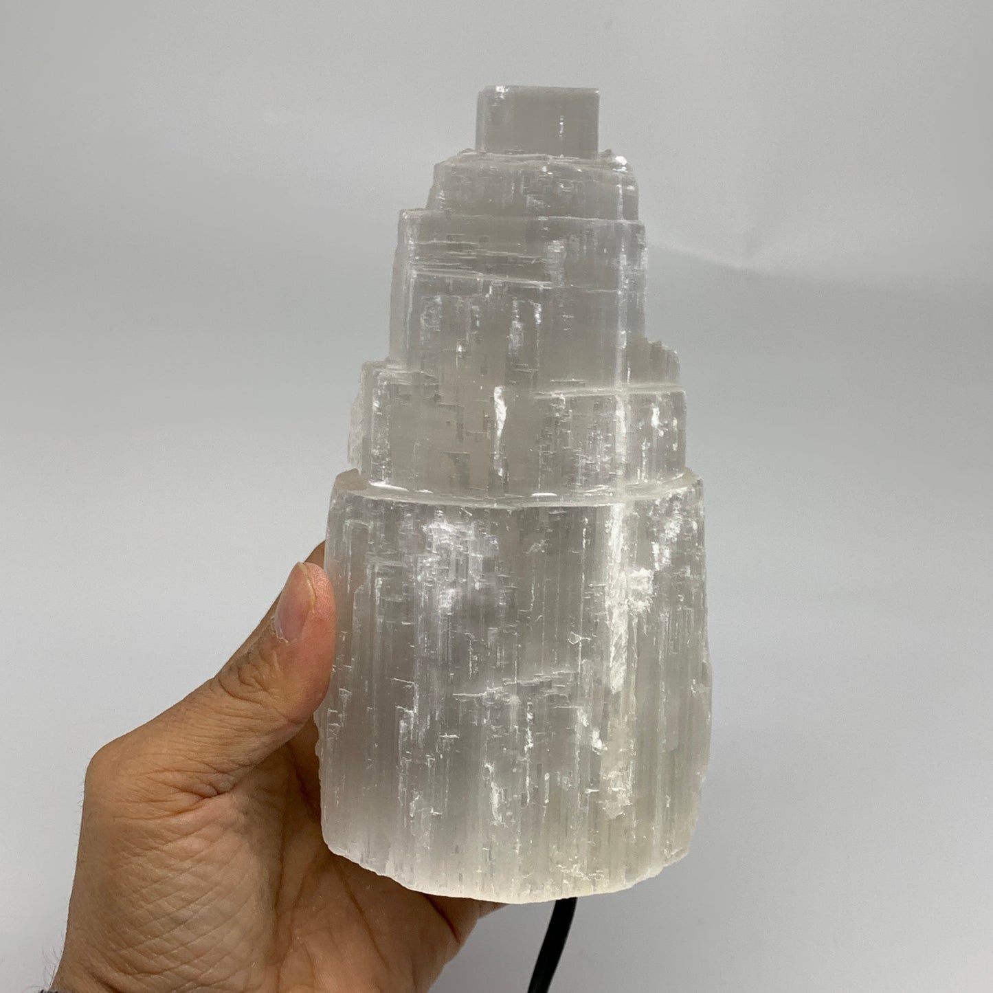 1.9 lbs, 6"x3.1", Raw Rough Selenite (Satin Spar) Lamp Tower, 6ft Chord, B35899