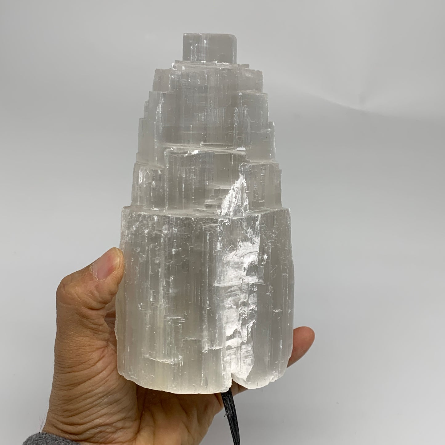 1.9 lbs, 6"x3.1", Raw Rough Selenite (Satin Spar) Lamp Tower, 6ft Chord, B35899