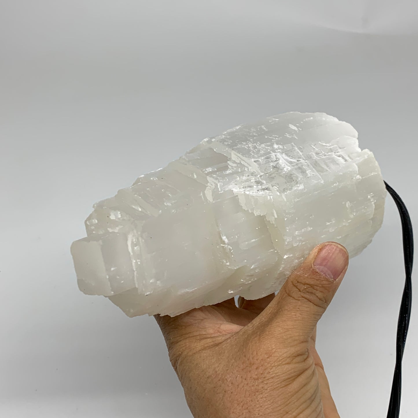 1.9 lbs, 6"x3.1", Raw Rough Selenite (Satin Spar) Lamp Tower, 6ft Chord, B35899