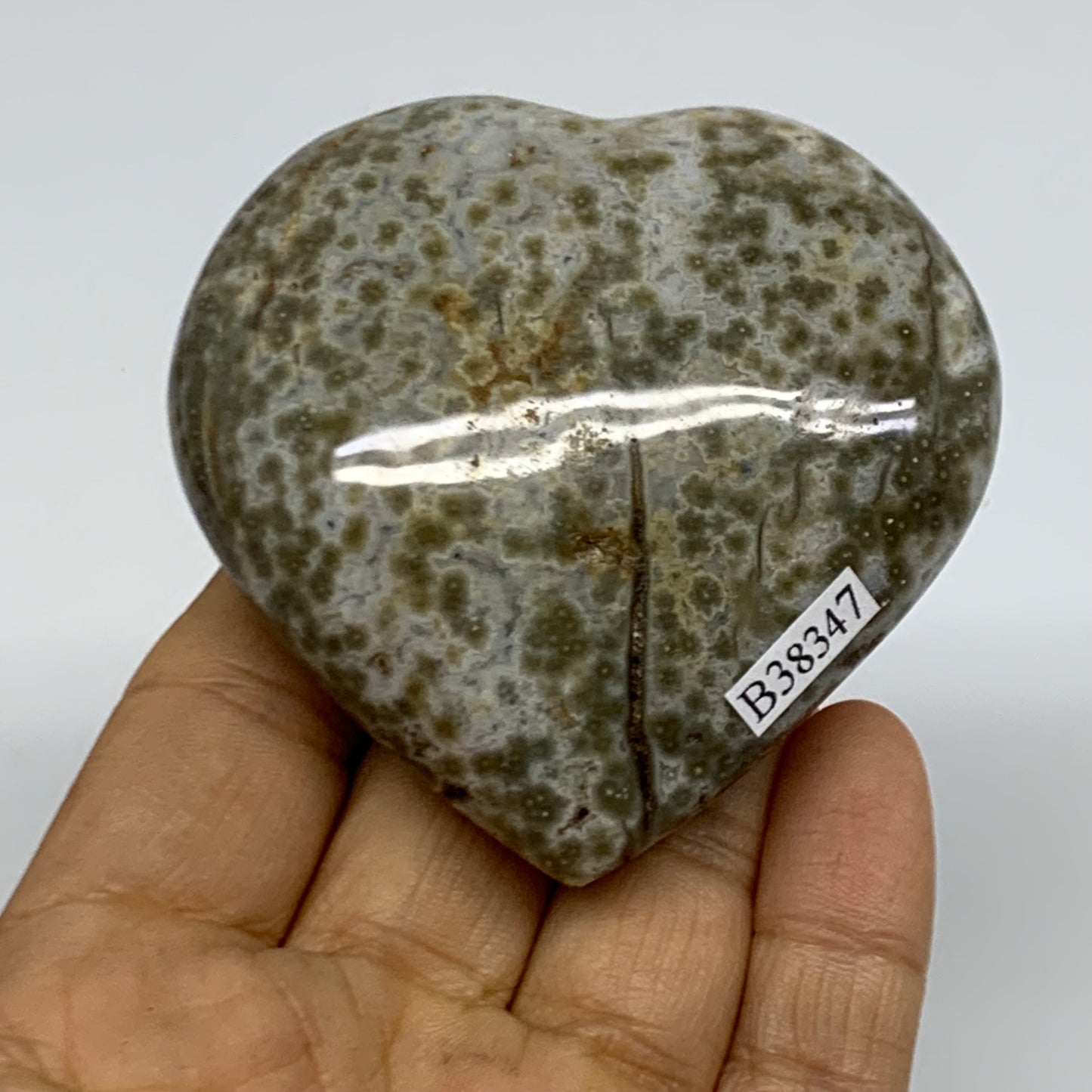 0.31 lbs, 2.6"x2.7"x1" Ocean Jasper Heart Polished Healing Crystal, B38347