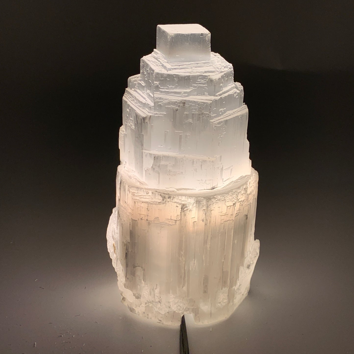 2.1 lbs, 6"x3.1", Raw Rough Selenite (Satin Spar) Lamp Tower, 6ft Chord, B35900