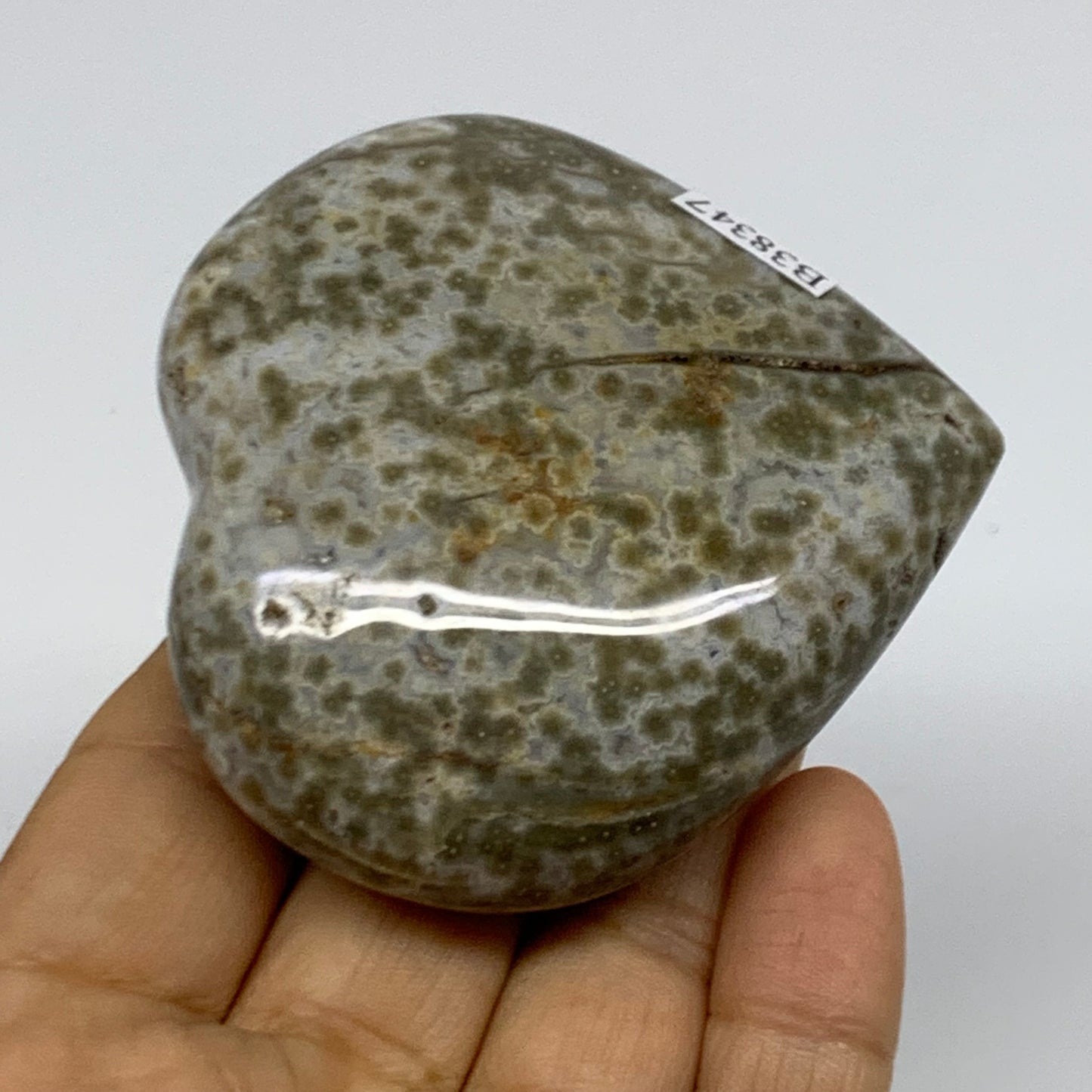0.31 lbs, 2.6"x2.7"x1" Ocean Jasper Heart Polished Healing Crystal, B38347
