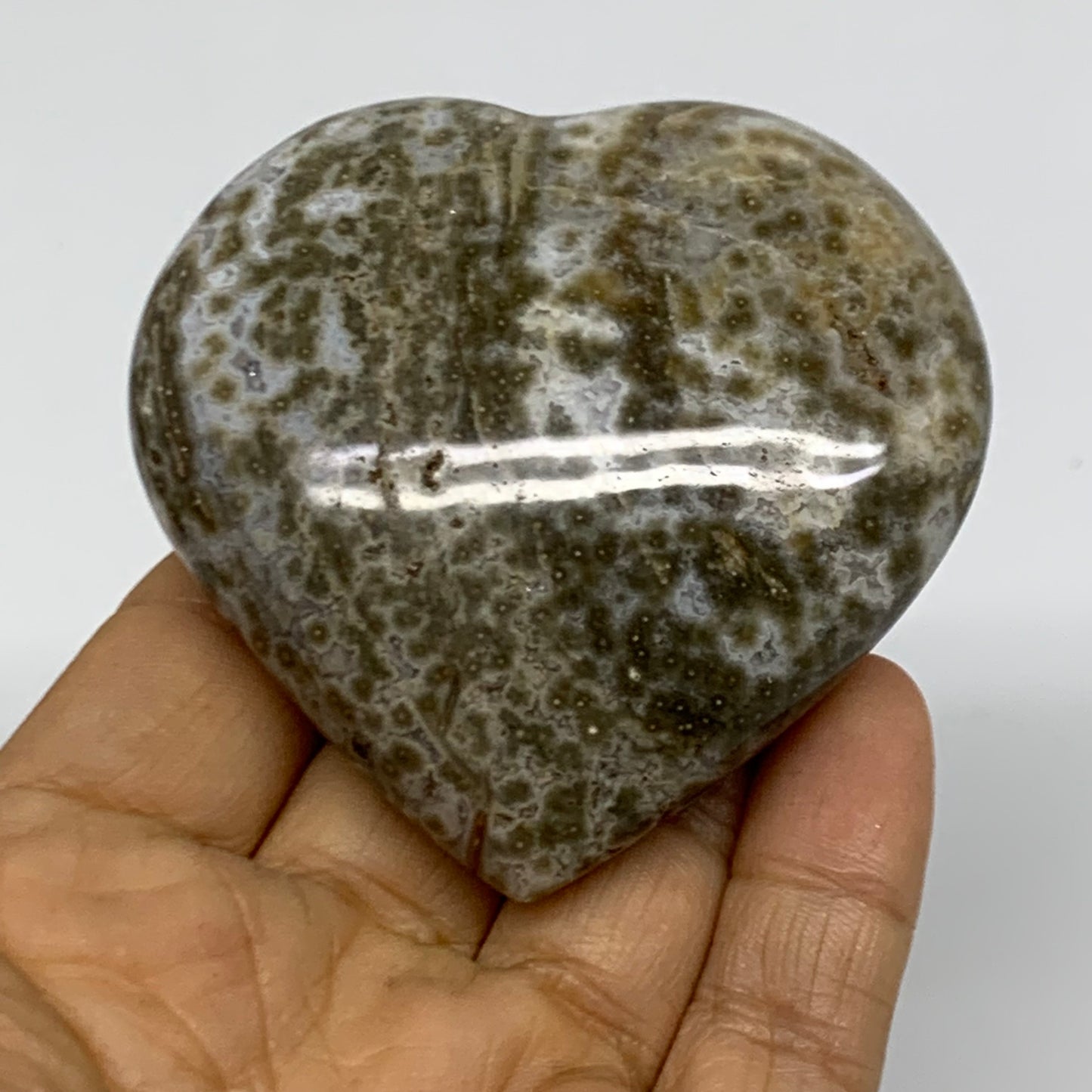 0.31 lbs, 2.6"x2.7"x1" Ocean Jasper Heart Polished Healing Crystal, B38347