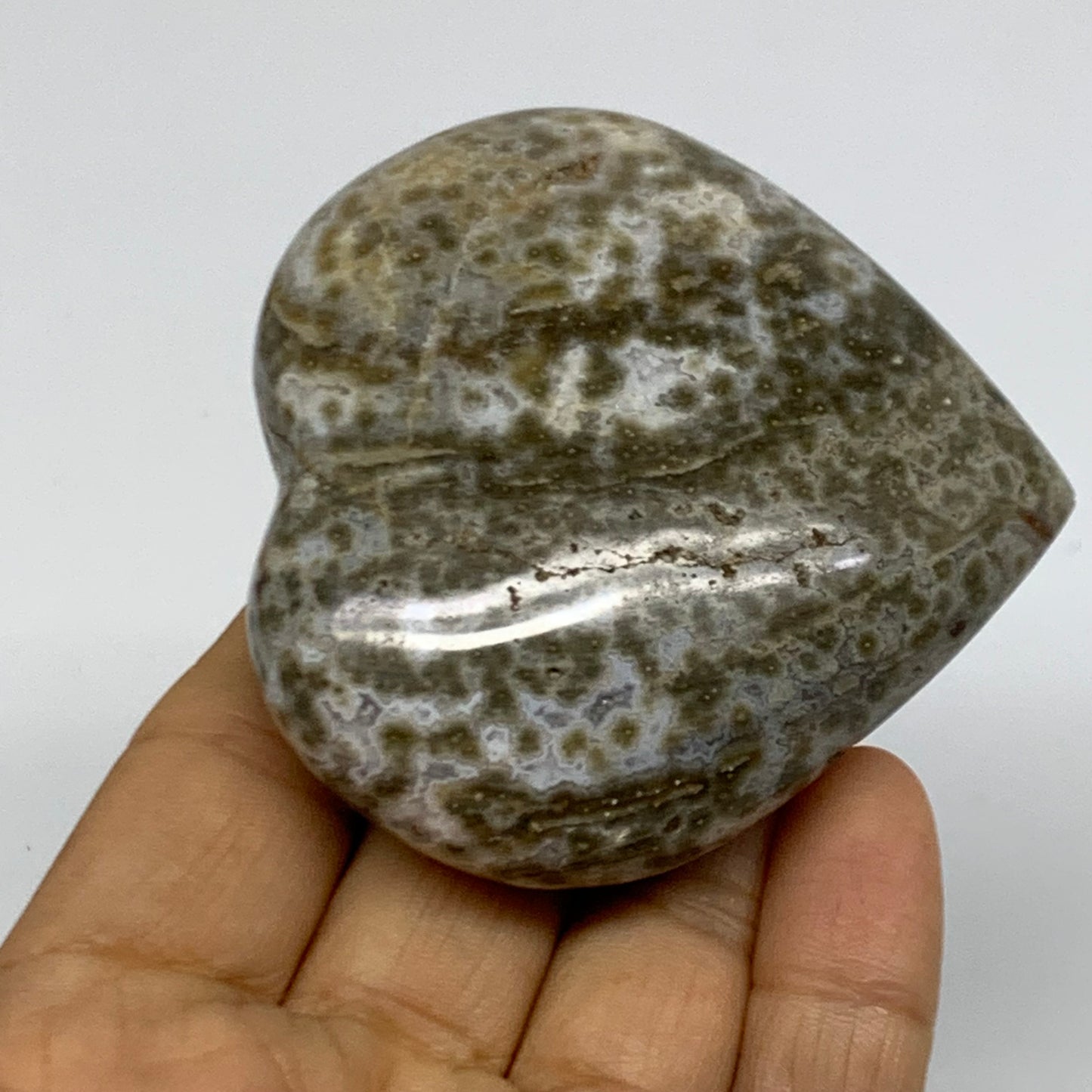 0.31 lbs, 2.6"x2.7"x1" Ocean Jasper Heart Polished Healing Crystal, B38347