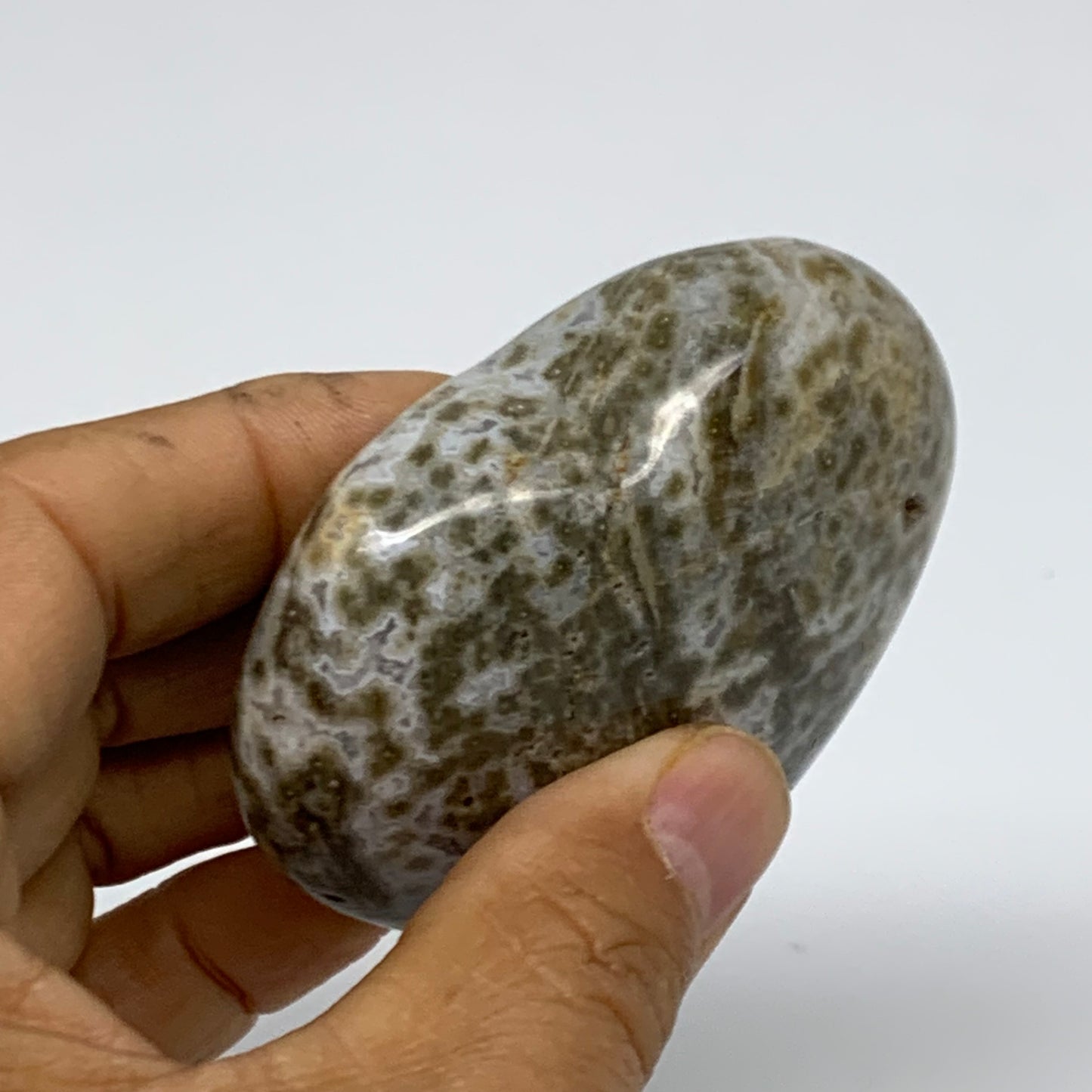 0.31 lbs, 2.6"x2.7"x1" Ocean Jasper Heart Polished Healing Crystal, B38347