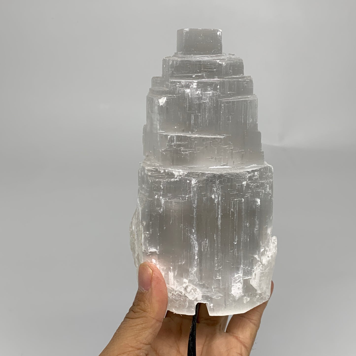 2.1 lbs, 6"x3.1", Raw Rough Selenite (Satin Spar) Lamp Tower, 6ft Chord, B35900