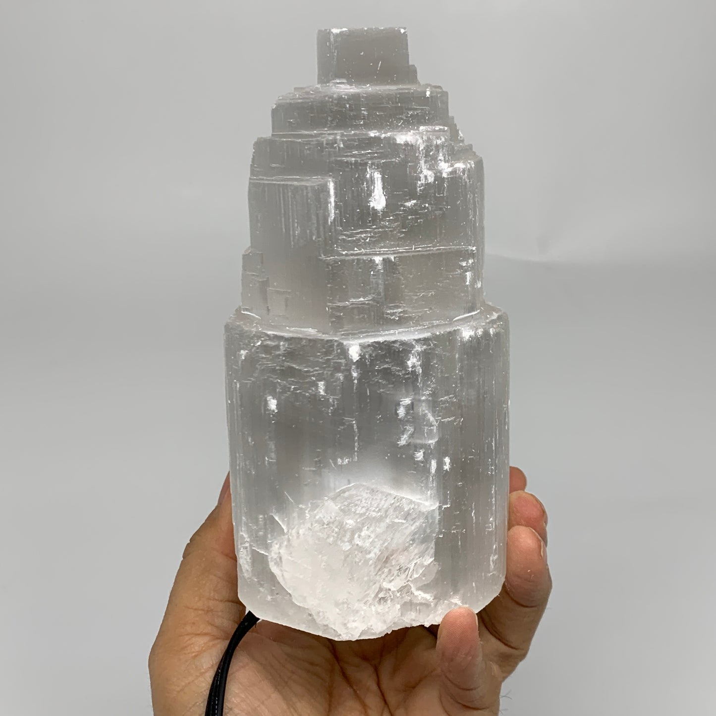 2.1 lbs, 6"x3.1", Raw Rough Selenite (Satin Spar) Lamp Tower, 6ft Chord, B35900
