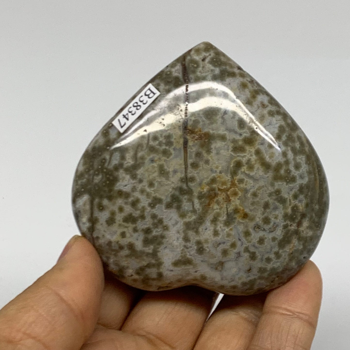 0.31 lbs, 2.6"x2.7"x1" Ocean Jasper Heart Polished Healing Crystal, B38347