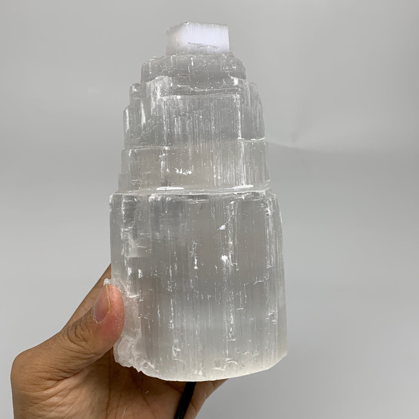 2.1 lbs, 6"x3.1", Raw Rough Selenite (Satin Spar) Lamp Tower, 6ft Chord, B35900