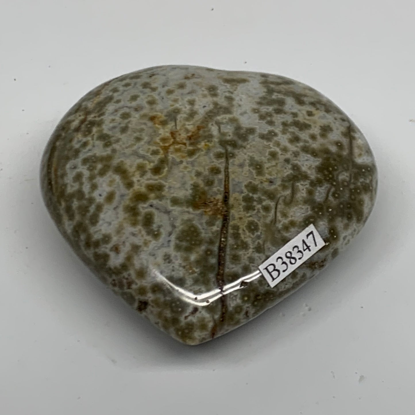 0.31 lbs, 2.6"x2.7"x1" Ocean Jasper Heart Polished Healing Crystal, B38347
