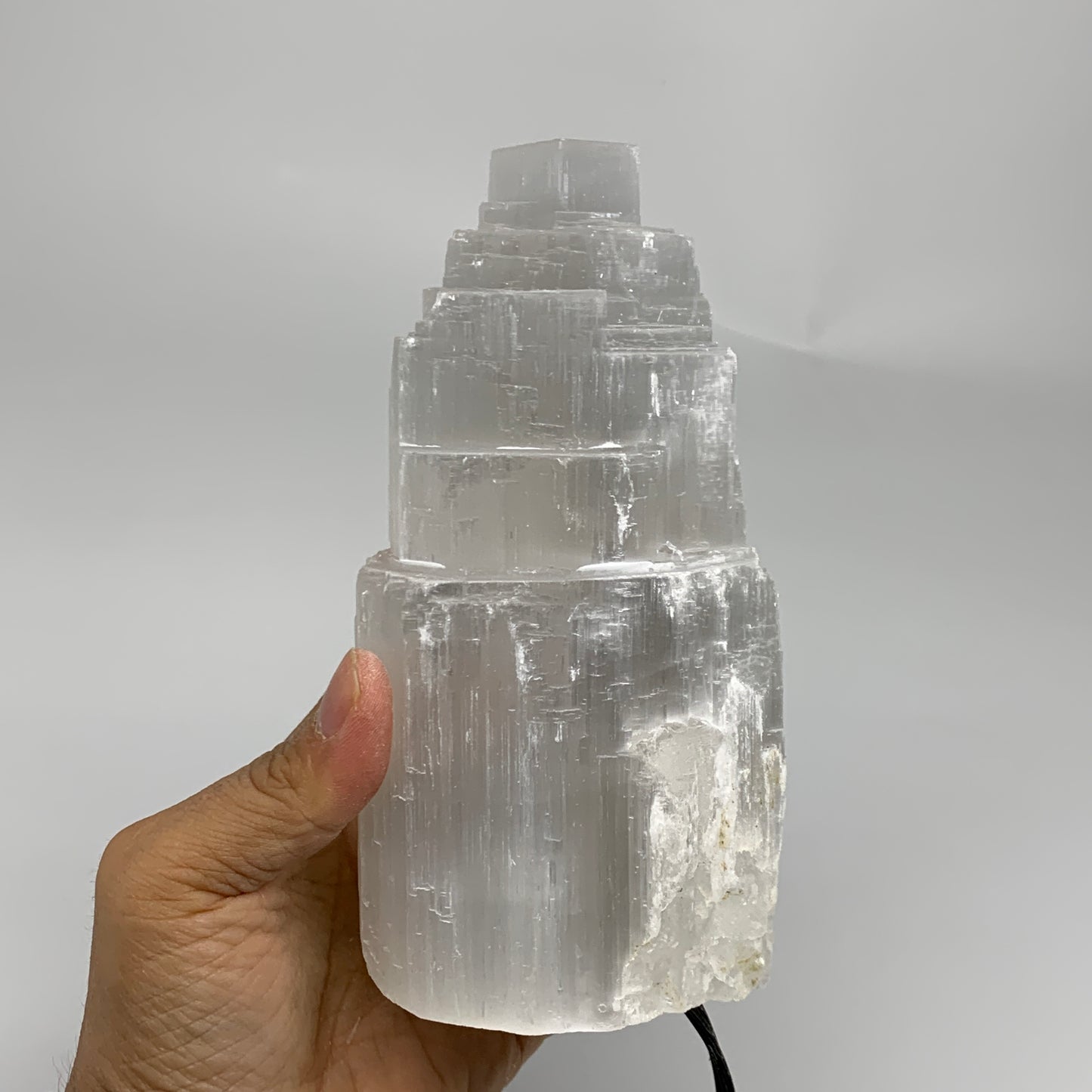2.1 lbs, 6"x3.1", Raw Rough Selenite (Satin Spar) Lamp Tower, 6ft Chord, B35900