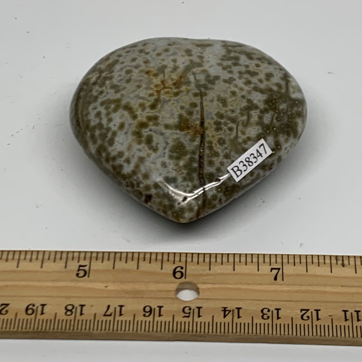 0.31 lbs, 2.6"x2.7"x1" Ocean Jasper Heart Polished Healing Crystal, B38347