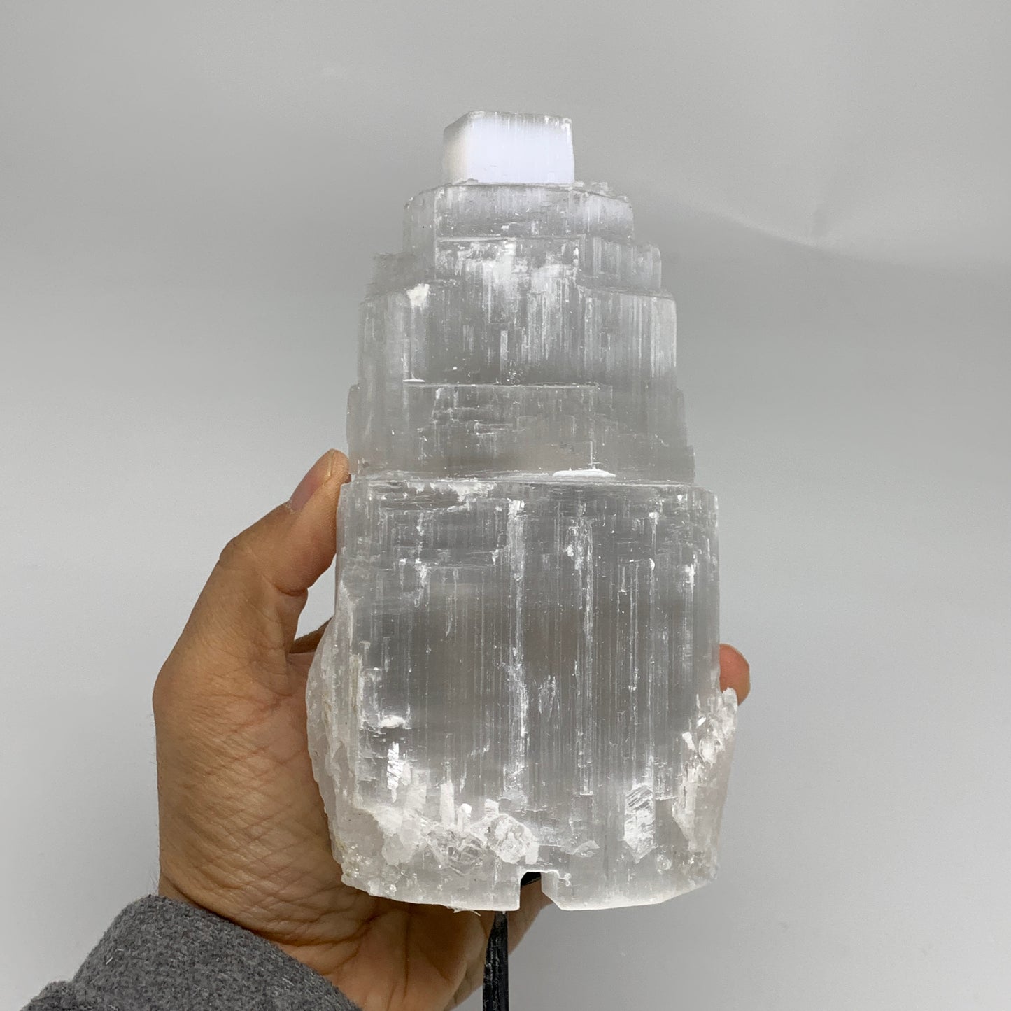 2.1 lbs, 6"x3.1", Raw Rough Selenite (Satin Spar) Lamp Tower, 6ft Chord, B35900