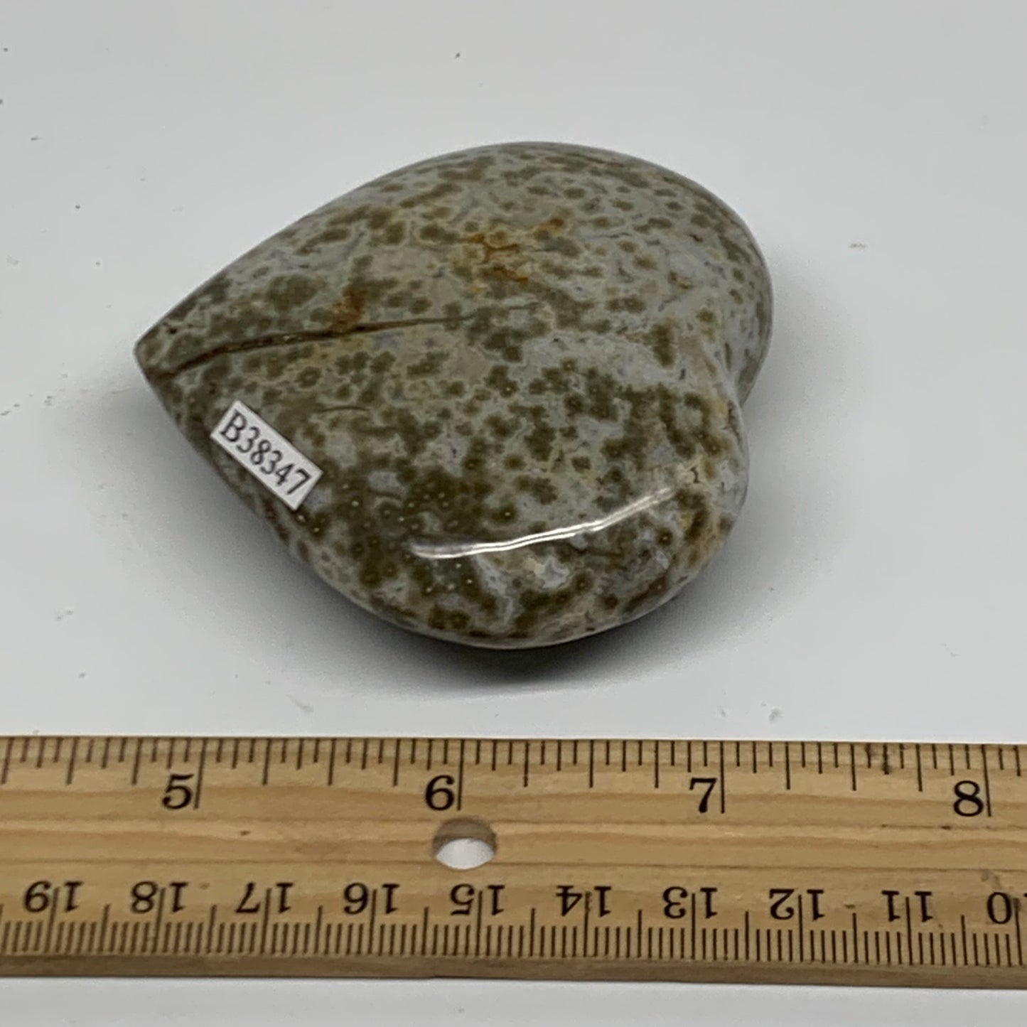 0.31 lbs, 2.6"x2.7"x1" Ocean Jasper Heart Polished Healing Crystal, B38347