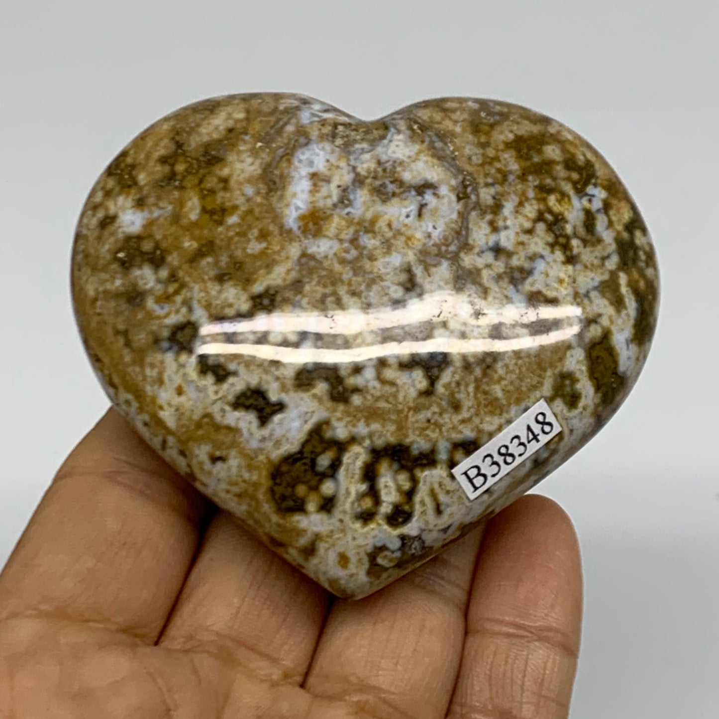0.39 lbs, 2.6"x2.9"x1.2" Ocean Jasper Heart Polished Healing Crystal, B38348