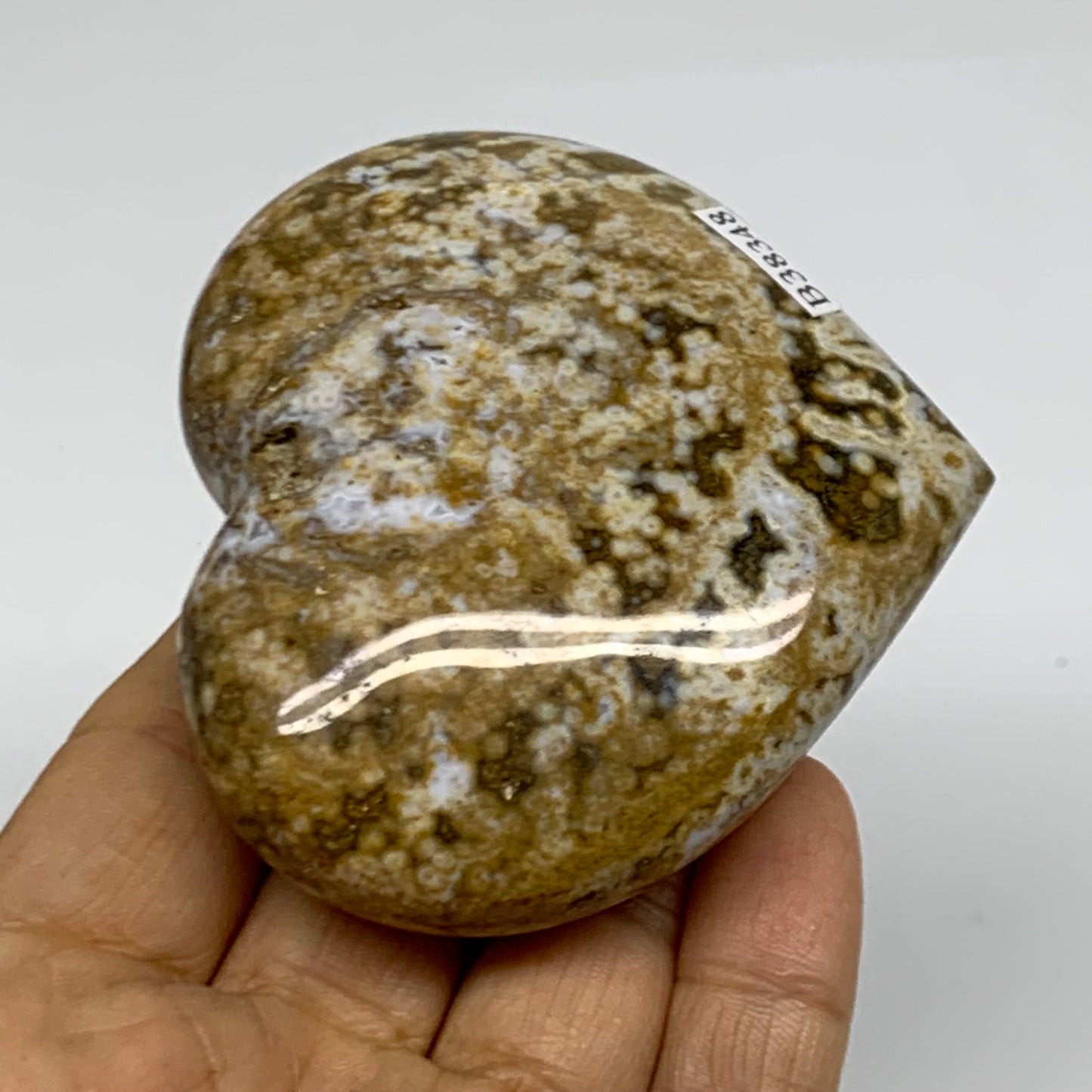 0.39 lbs, 2.6"x2.9"x1.2" Ocean Jasper Heart Polished Healing Crystal, B38348