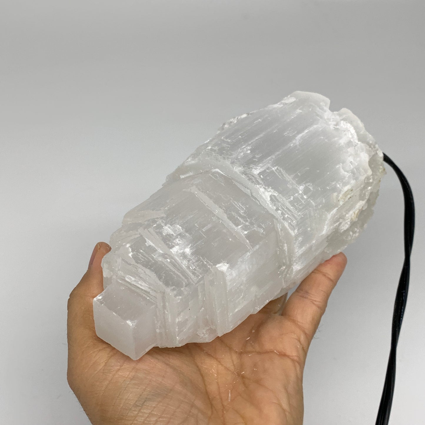 2.1 lbs, 6"x3.1", Raw Rough Selenite (Satin Spar) Lamp Tower, 6ft Chord, B35900