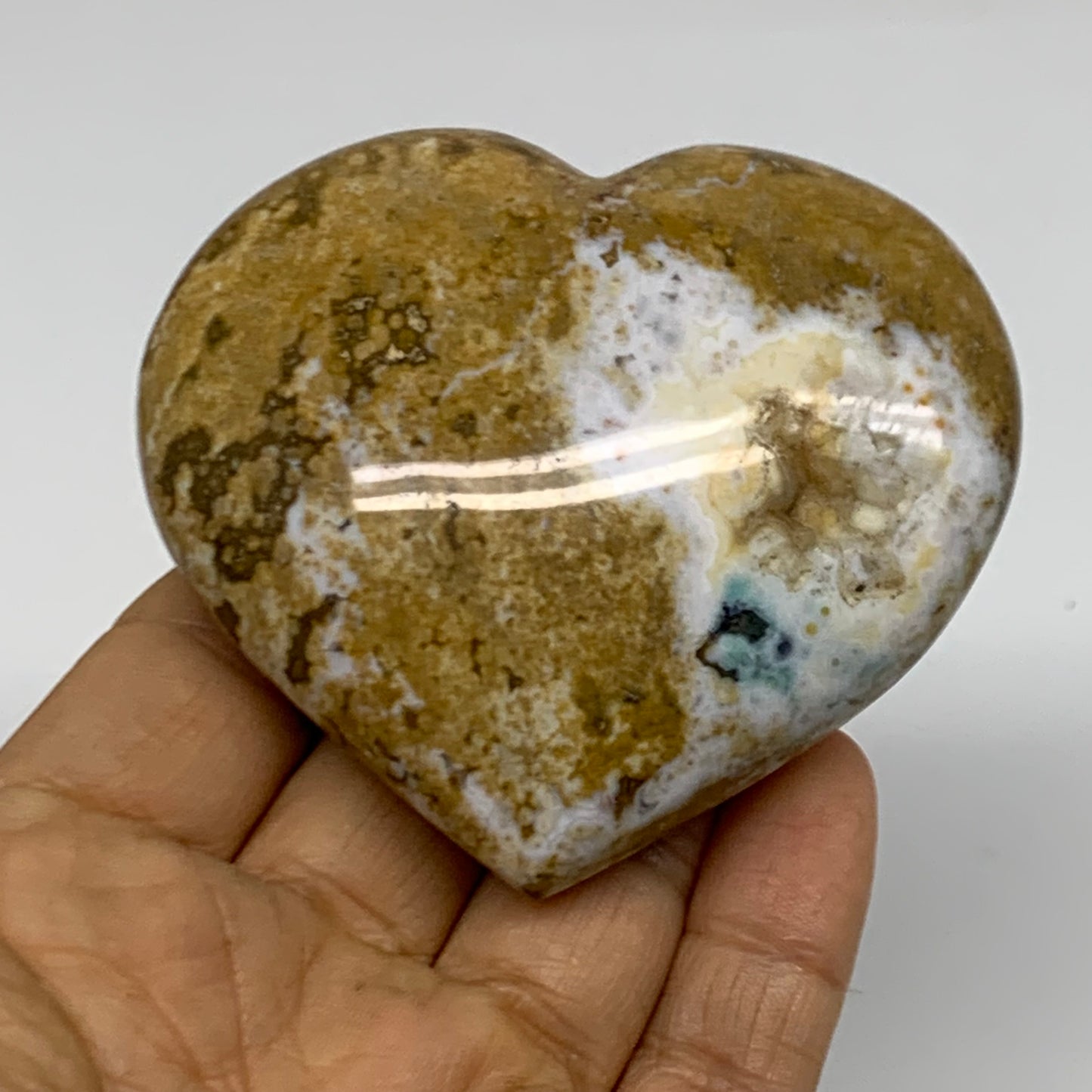 0.39 lbs, 2.6"x2.9"x1.2" Ocean Jasper Heart Polished Healing Crystal, B38348