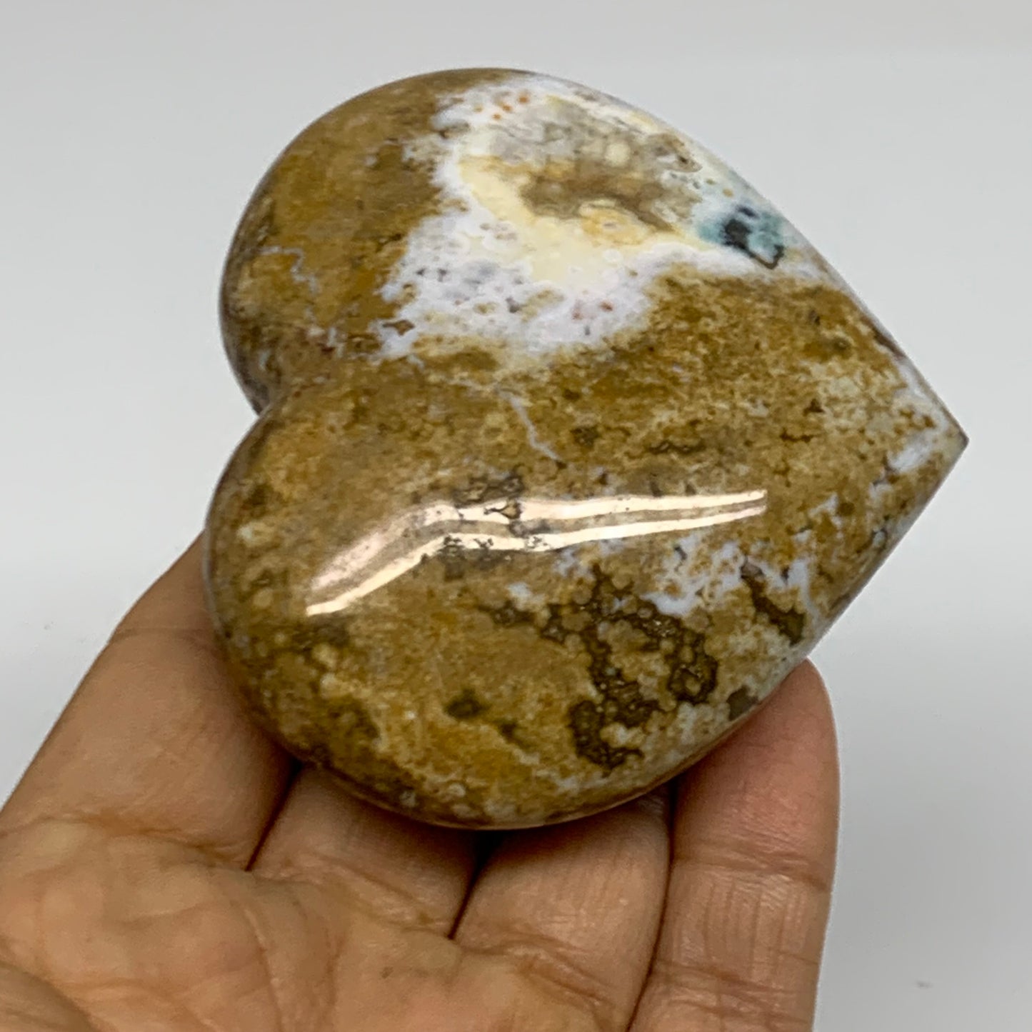 0.39 lbs, 2.6"x2.9"x1.2" Ocean Jasper Heart Polished Healing Crystal, B38348