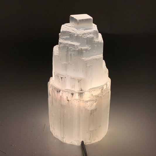 2.1 lbs, 6"x3.1", Raw Rough Selenite (Satin Spar) Lamp Tower, 6ft Chord, B35901