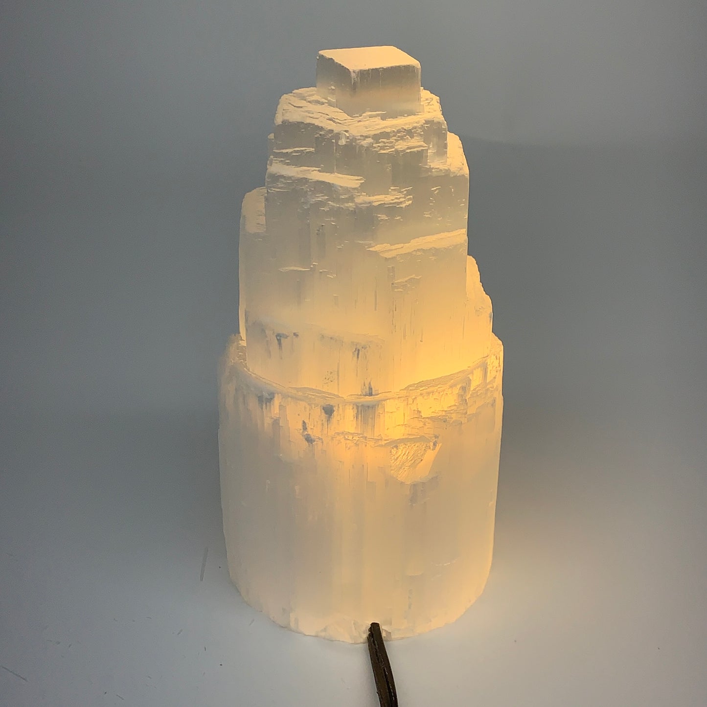 2.1 lbs, 6"x3.1", Raw Rough Selenite (Satin Spar) Lamp Tower, 6ft Chord, B35901