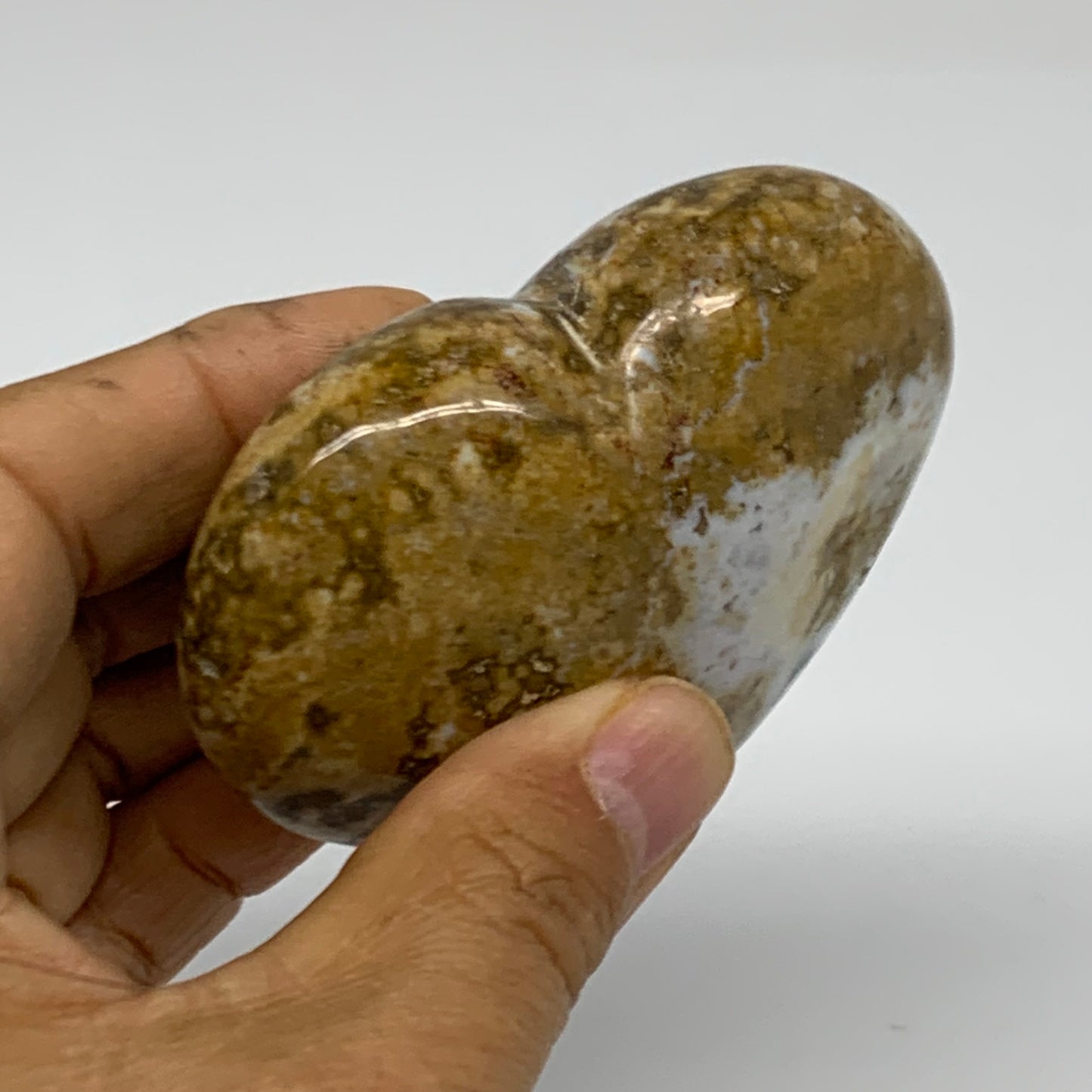 0.39 lbs, 2.6"x2.9"x1.2" Ocean Jasper Heart Polished Healing Crystal, B38348