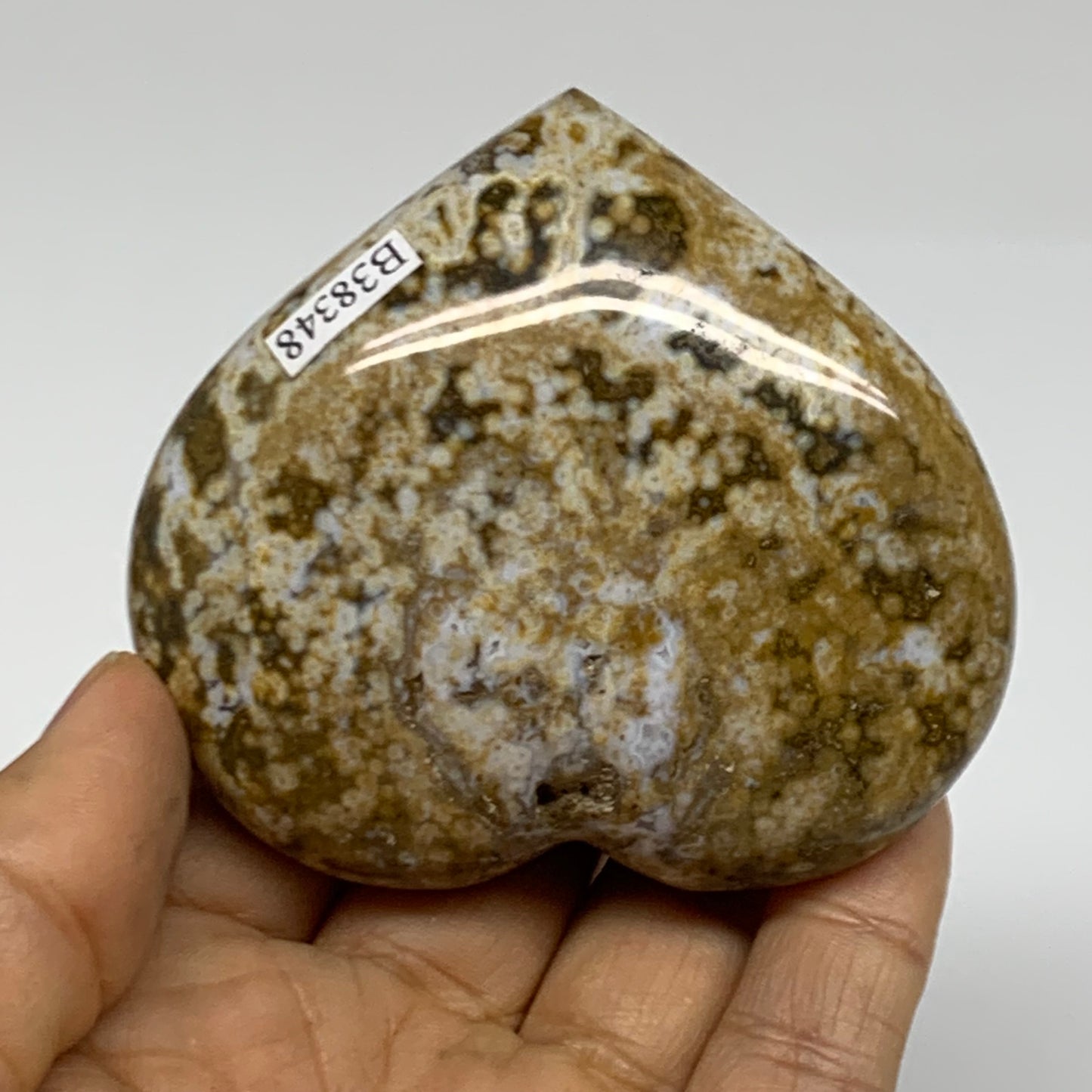 0.39 lbs, 2.6"x2.9"x1.2" Ocean Jasper Heart Polished Healing Crystal, B38348