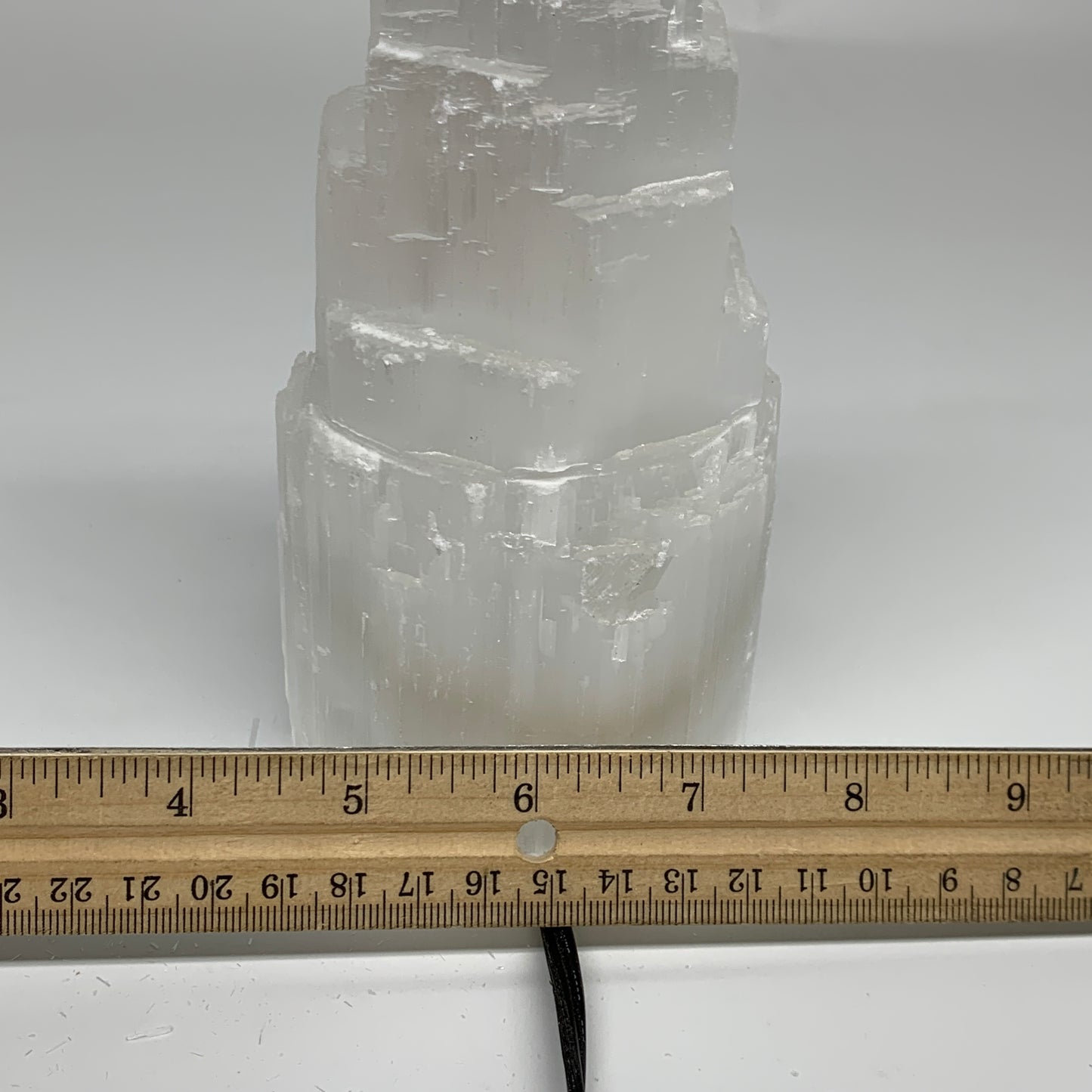 2.1 lbs, 6"x3.1", Raw Rough Selenite (Satin Spar) Lamp Tower, 6ft Chord, B35901