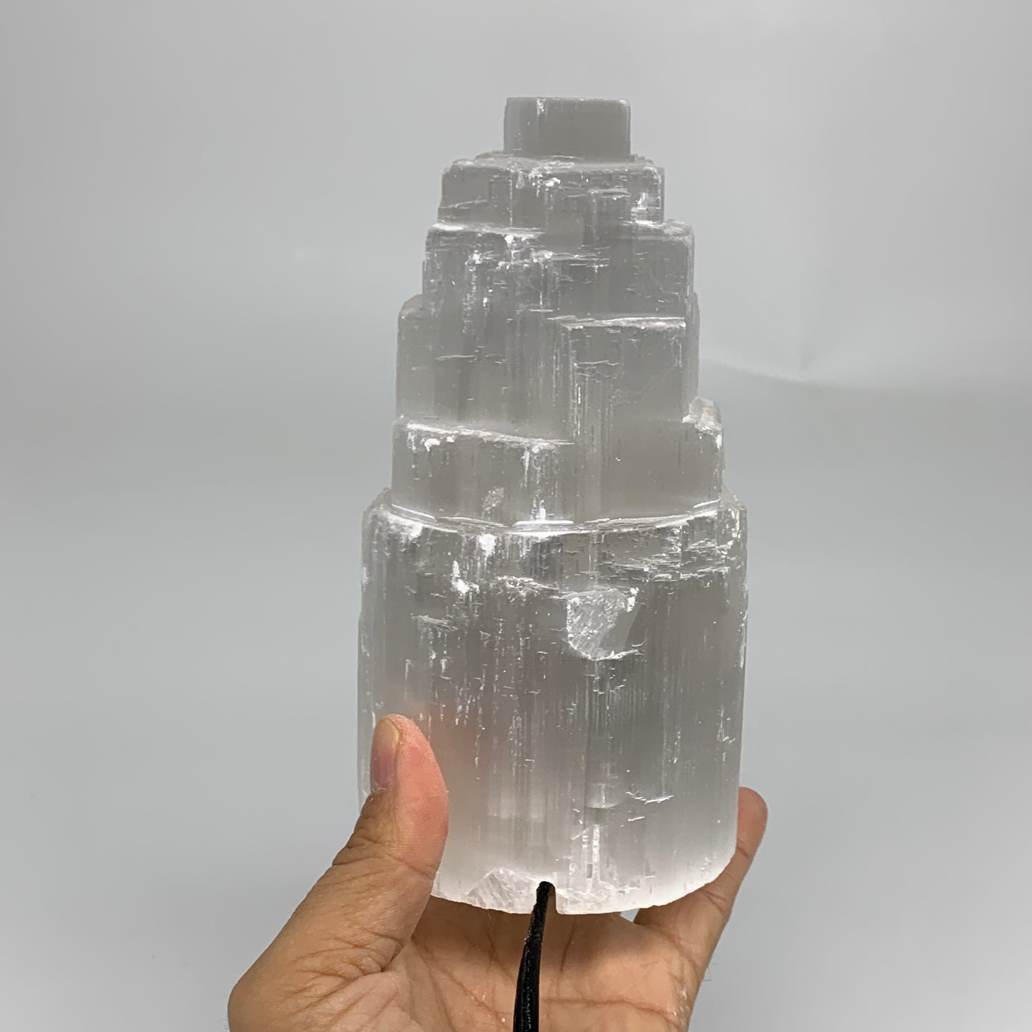 2.1 lbs, 6"x3.1", Raw Rough Selenite (Satin Spar) Lamp Tower, 6ft Chord, B35901