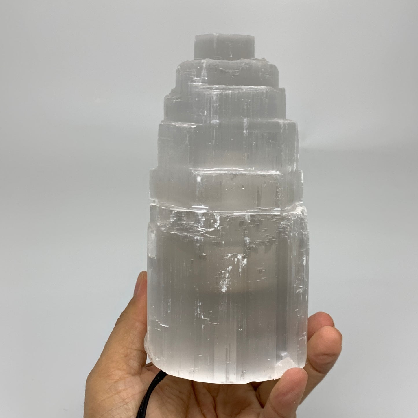2.1 lbs, 6"x3.1", Raw Rough Selenite (Satin Spar) Lamp Tower, 6ft Chord, B35901