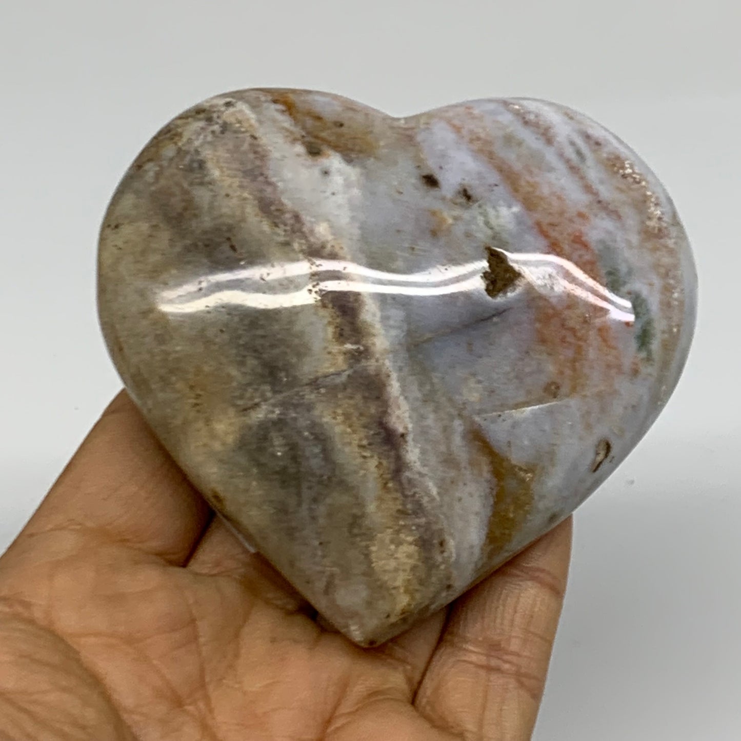 0.54 lbs, 3"x3.2"x1.3" Ocean Jasper Heart Polished Healing Crystal, B38349