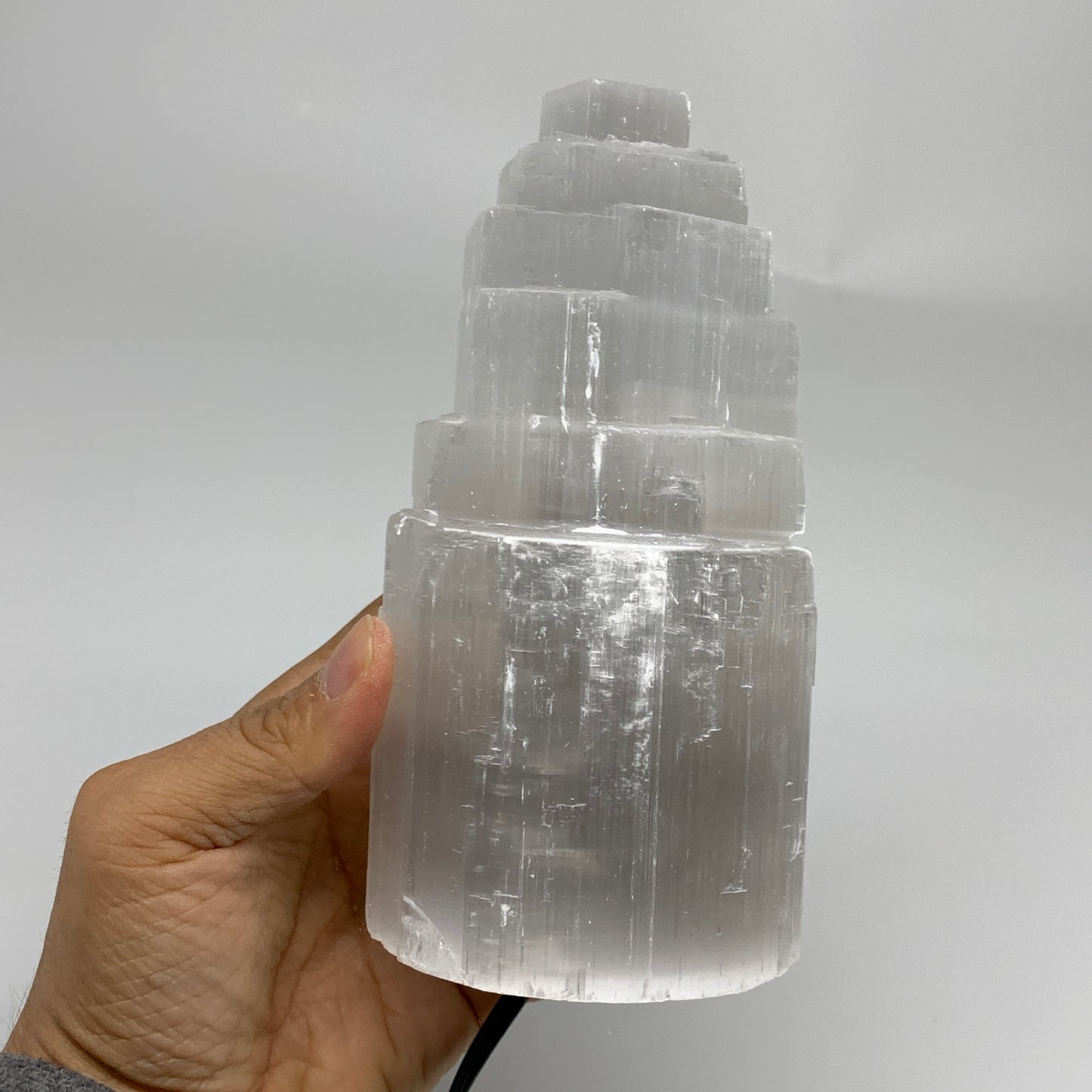 2.1 lbs, 6"x3.1", Raw Rough Selenite (Satin Spar) Lamp Tower, 6ft Chord, B35901