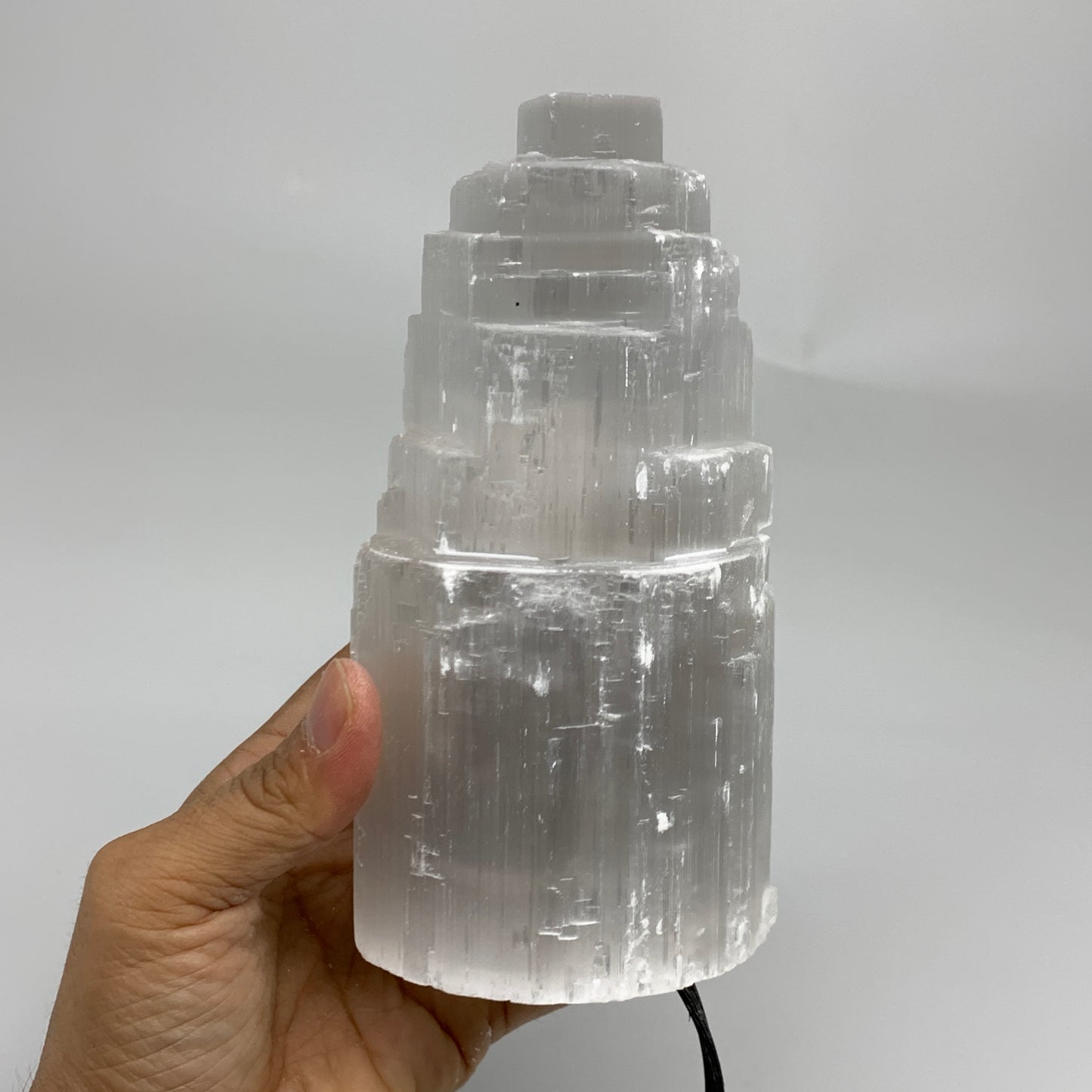 2.1 lbs, 6"x3.1", Raw Rough Selenite (Satin Spar) Lamp Tower, 6ft Chord, B35901