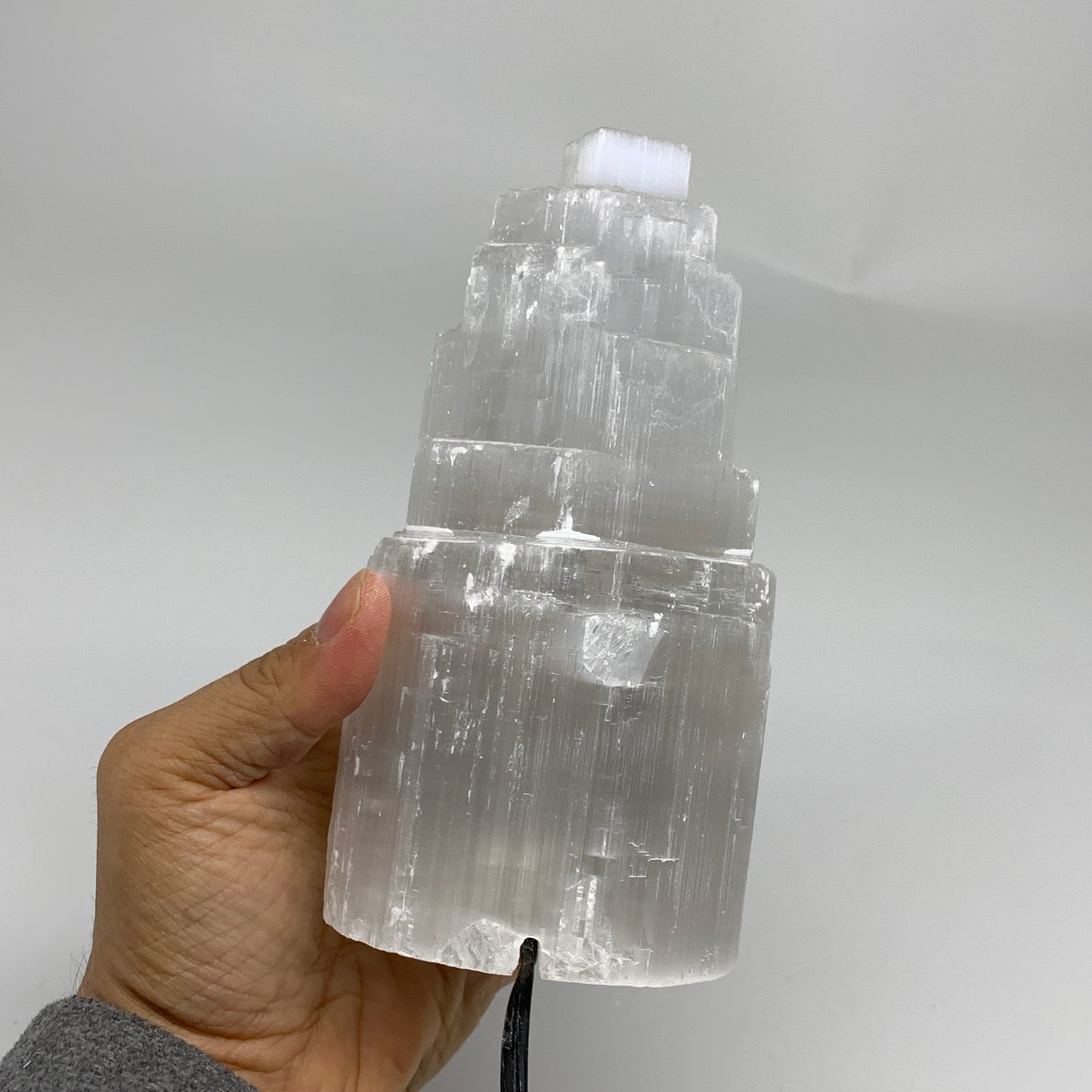 2.1 lbs, 6"x3.1", Raw Rough Selenite (Satin Spar) Lamp Tower, 6ft Chord, B35901