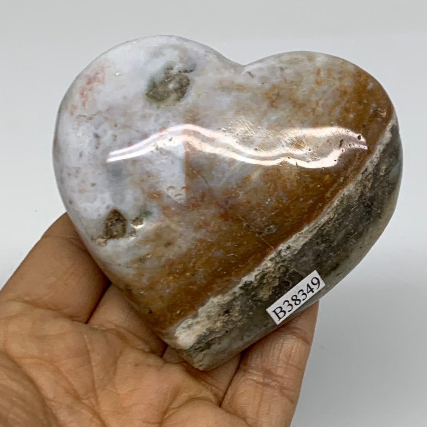 0.54 lbs, 3"x3.2"x1.3" Ocean Jasper Heart Polished Healing Crystal, B38349