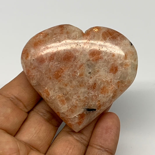 83.7g,2.2"x2.5"x0.6", Sunstone Heart Polished Healing Crystal @India, B28016