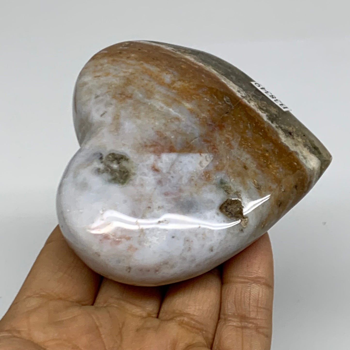 0.54 lbs, 3"x3.2"x1.3" Ocean Jasper Heart Polished Healing Crystal, B38349