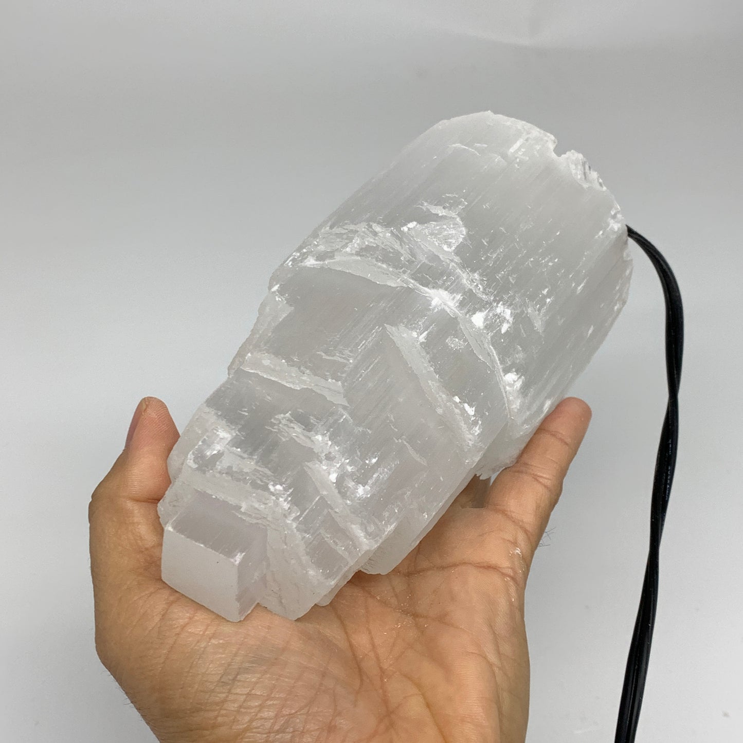 2.1 lbs, 6"x3.1", Raw Rough Selenite (Satin Spar) Lamp Tower, 6ft Chord, B35901