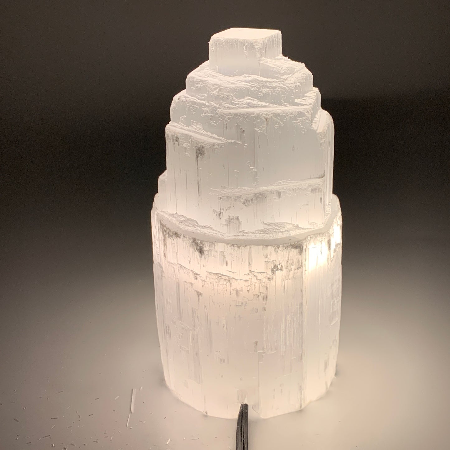 2.3 lbs, 6"x3.2", Raw Rough Selenite (Satin Spar) Lamp Tower, 6ft Chord, B35902