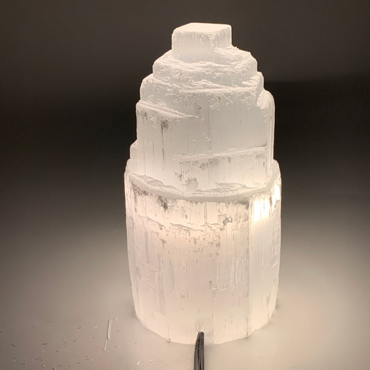 2.3 lbs, 6"x3.2", Raw Rough Selenite (Satin Spar) Lamp Tower, 6ft Chord, B35902