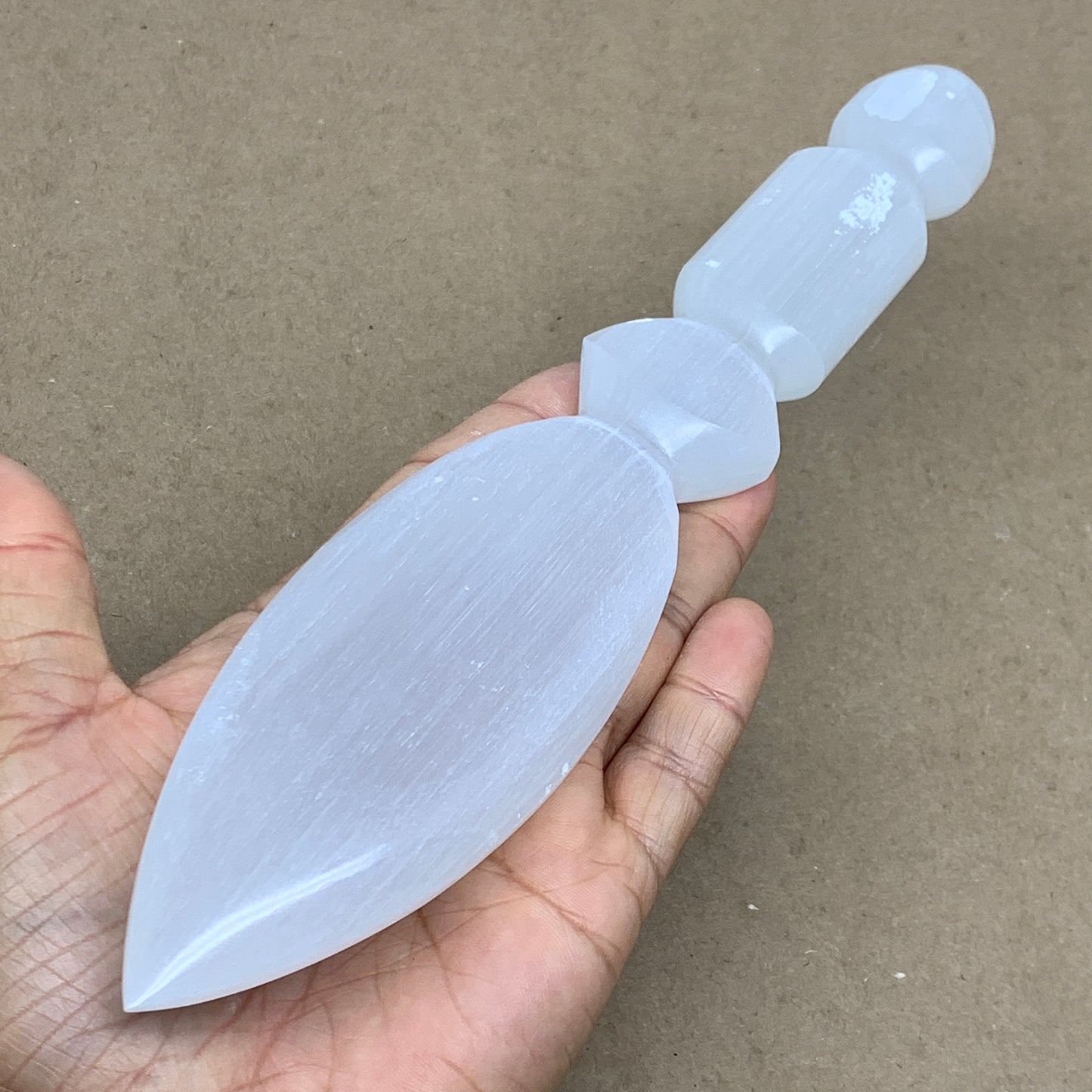 0.65lbs, 9.75"x1.9"x0.8", Natural Selenite Crystal Dagger (Satin Spar), B36560
