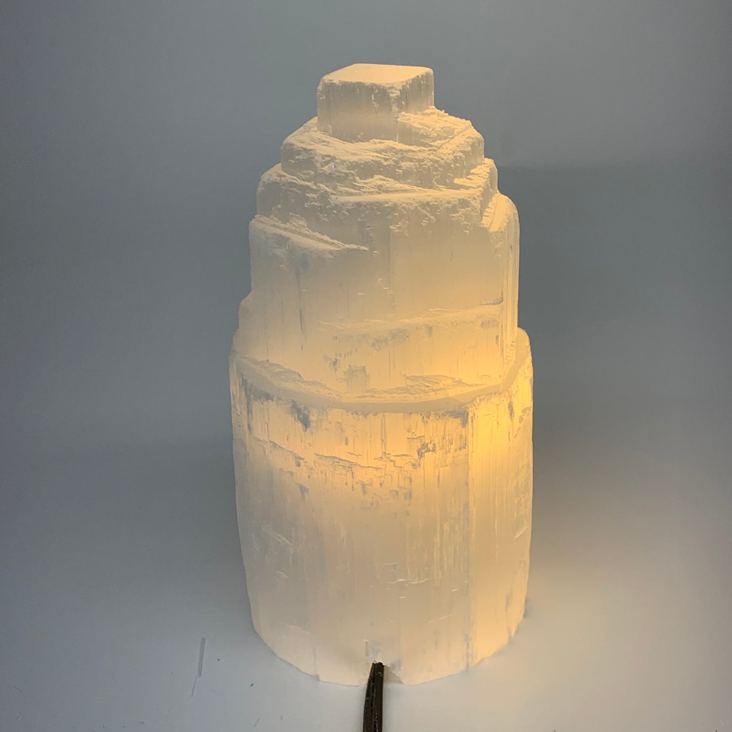 2.3 lbs, 6"x3.2", Raw Rough Selenite (Satin Spar) Lamp Tower, 6ft Chord, B35902