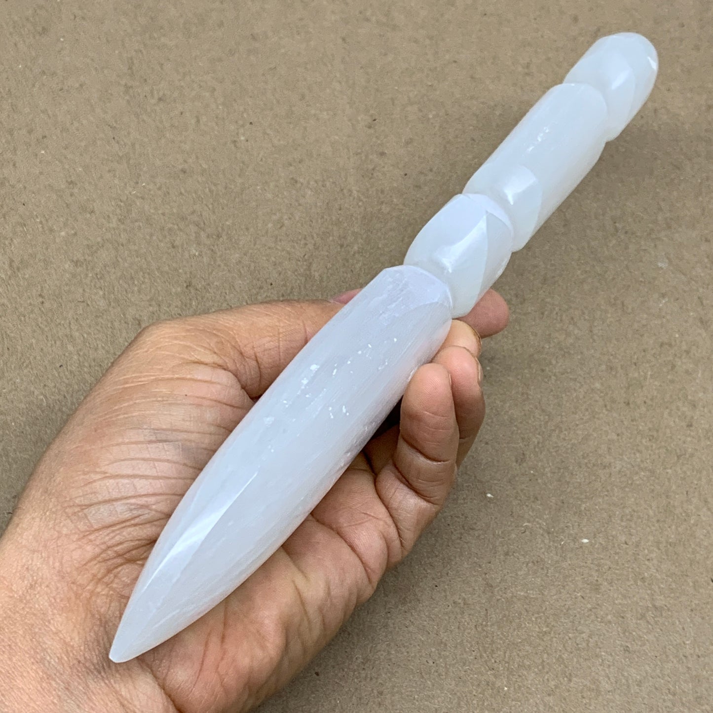 0.65lbs, 9.75"x1.9"x0.8", Natural Selenite Crystal Dagger (Satin Spar), B36560