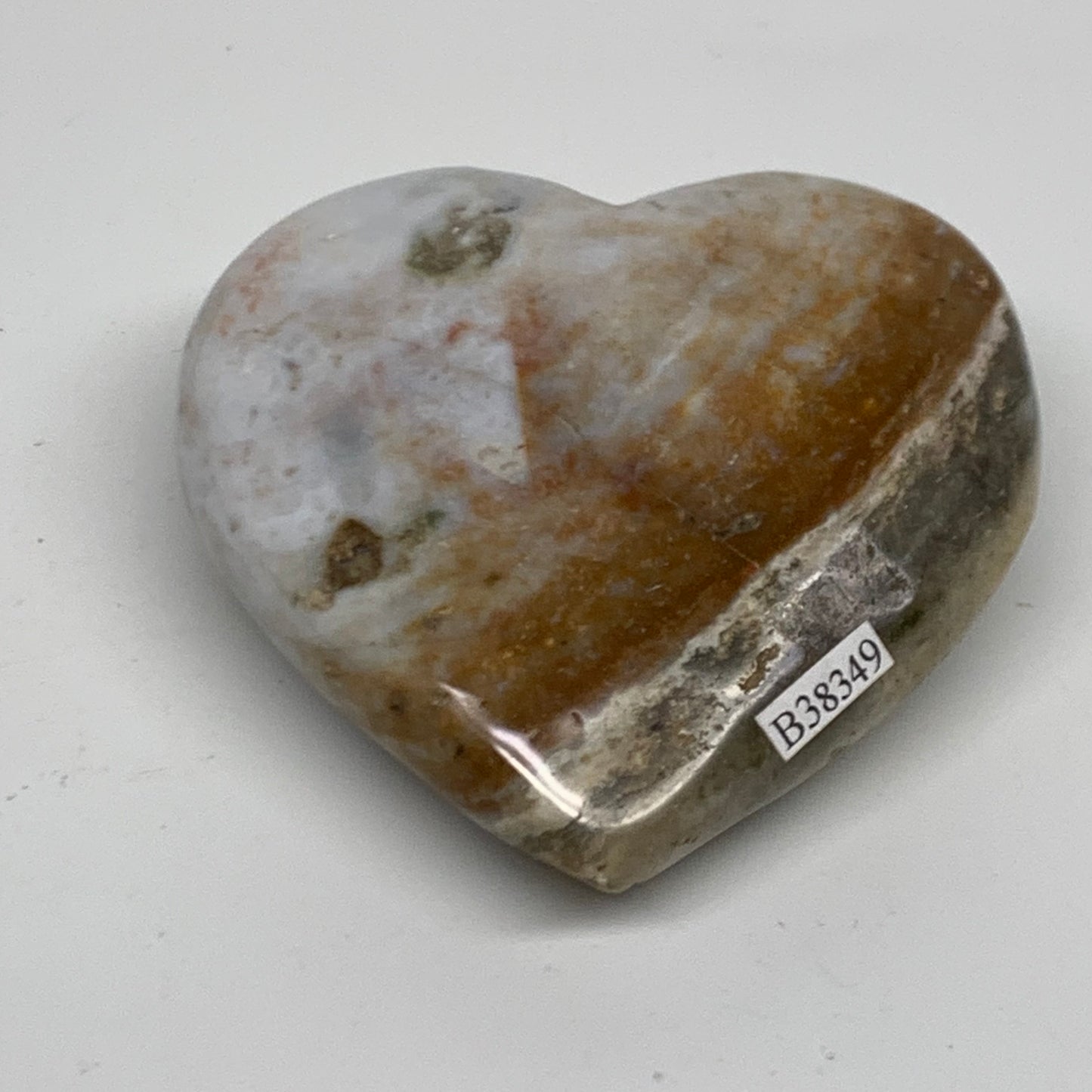 0.54 lbs, 3"x3.2"x1.3" Ocean Jasper Heart Polished Healing Crystal, B38349