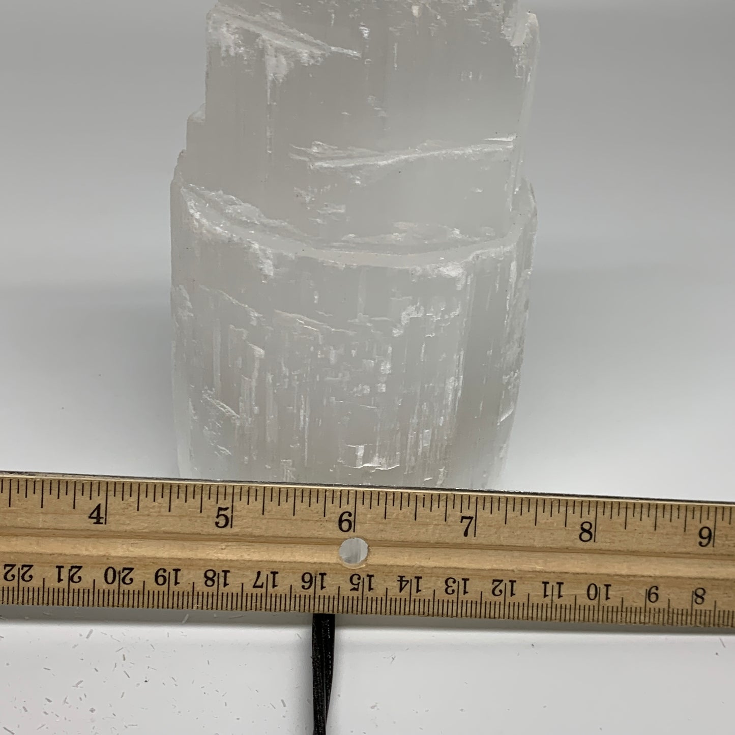 2.3 lbs, 6"x3.2", Raw Rough Selenite (Satin Spar) Lamp Tower, 6ft Chord, B35902