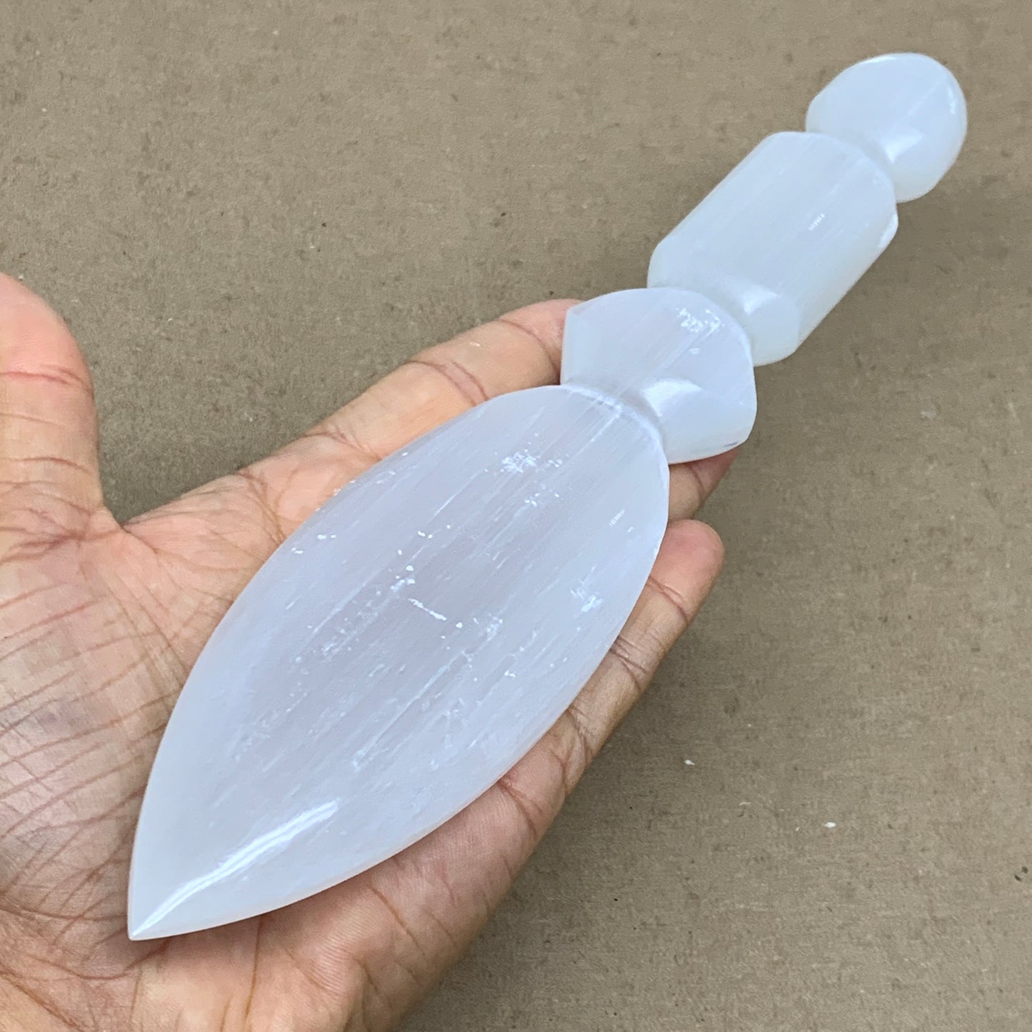 0.65lbs, 9.75"x1.9"x0.8", Natural Selenite Crystal Dagger (Satin Spar), B36560