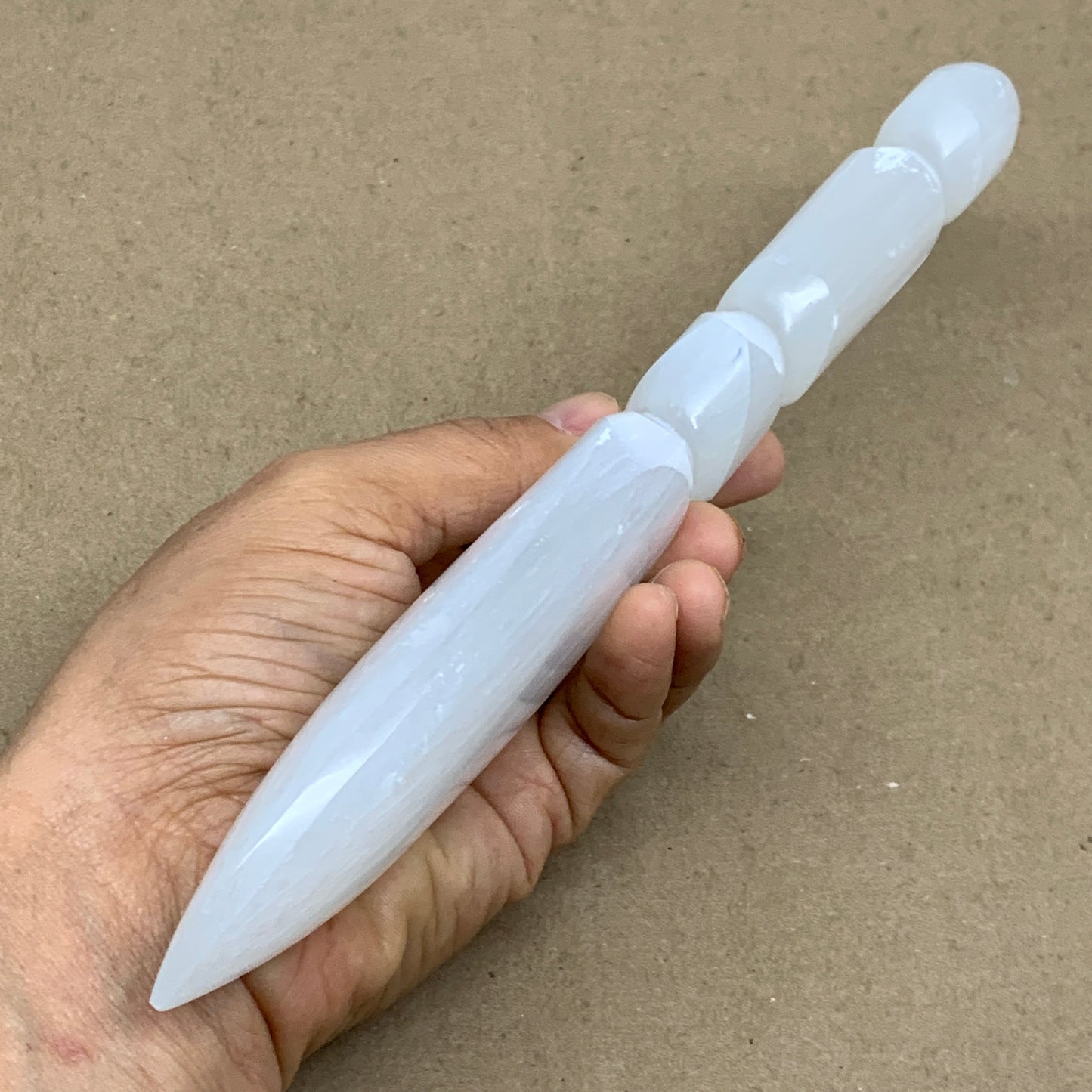 0.65lbs, 9.75"x1.9"x0.8", Natural Selenite Crystal Dagger (Satin Spar), B36560